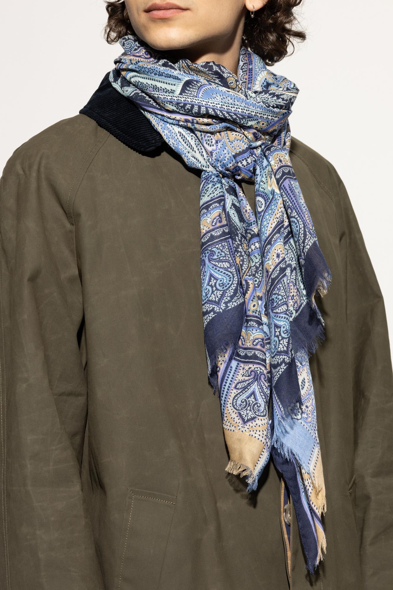 Etro Patterned Cashmere Scarf In Blue