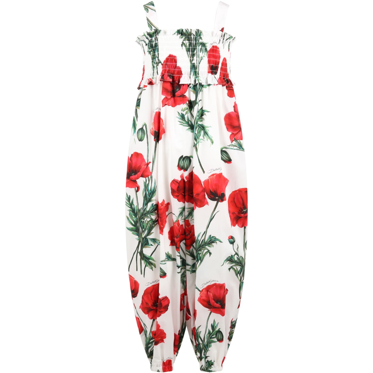 DOLCE & GABBANA WHITE JUMPSUIT FOR GIRL WITH POPPIES