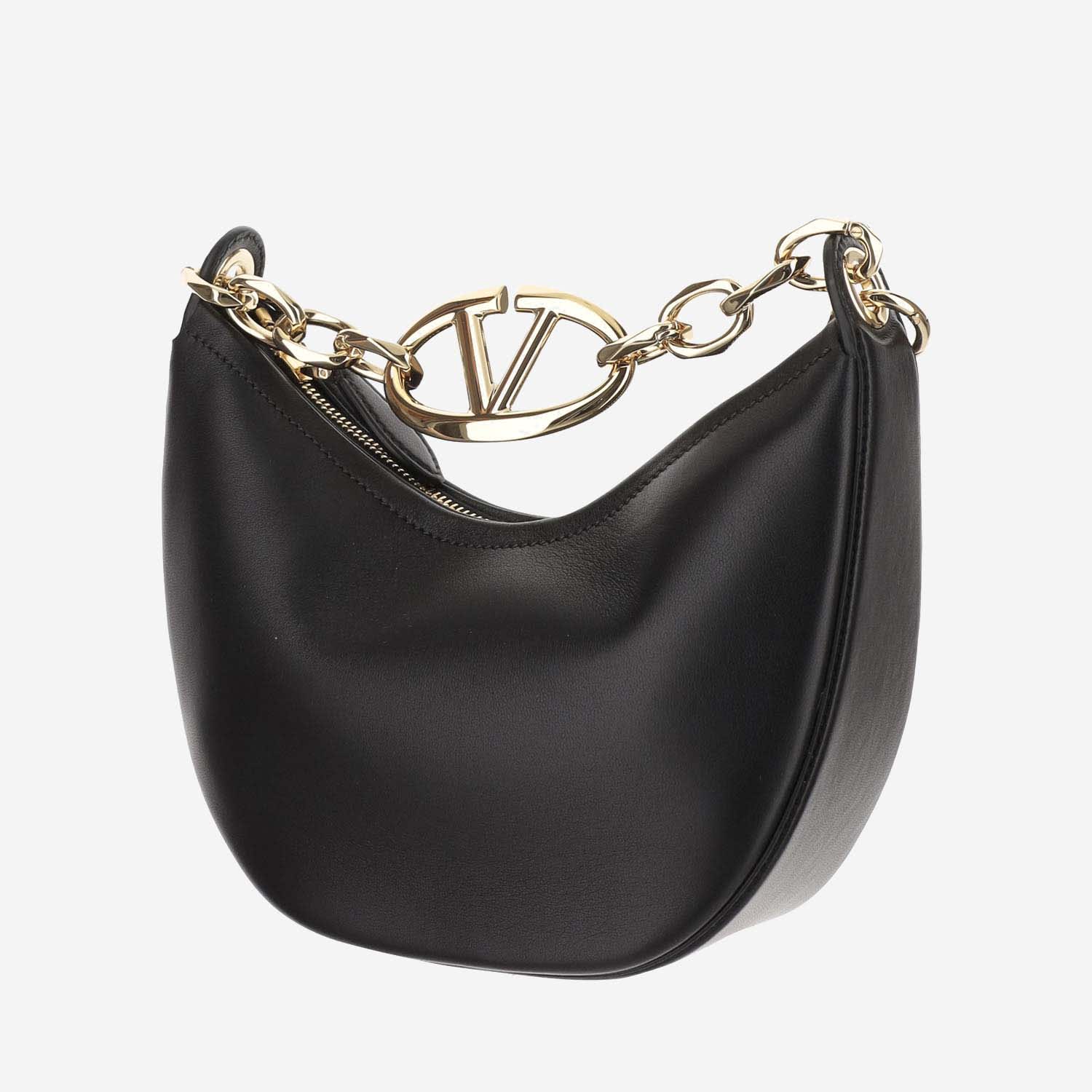 VALENTINO GARAVANI MINI HOBO VLOGO MOON BAG IN NAPPA LEATHER WITH CHAIN