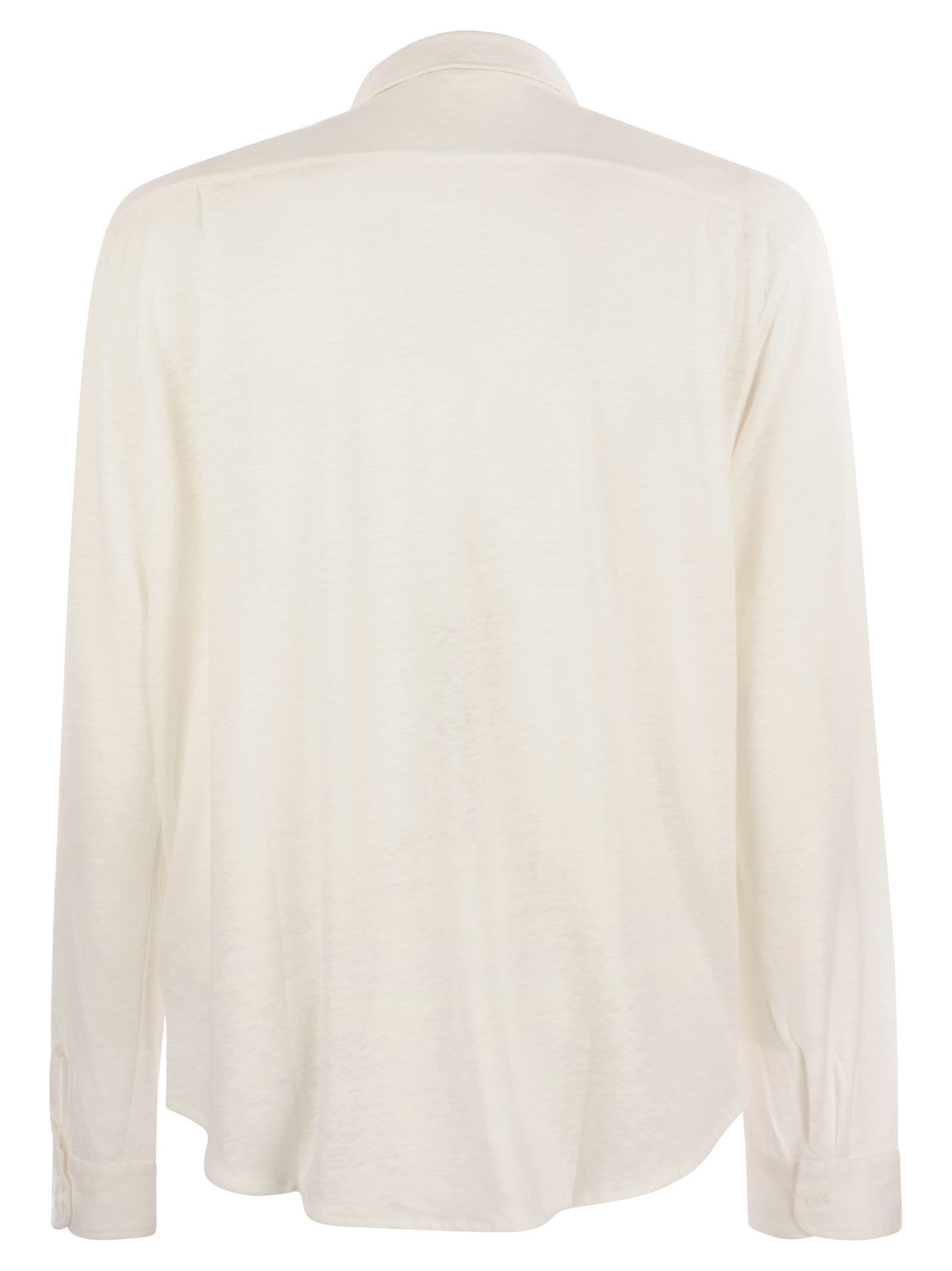 Shop Majestic Linen Long-sleeved Shirt In White