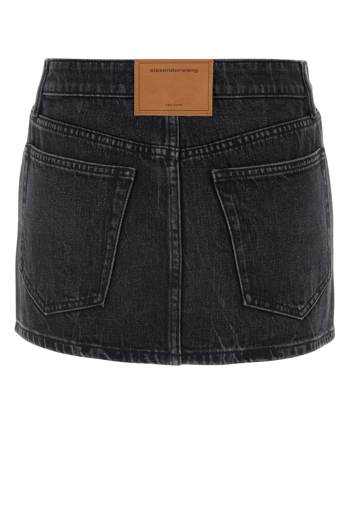 Shop Alexander Wang Dark Grey Denim Mini Skirt In Greyaged