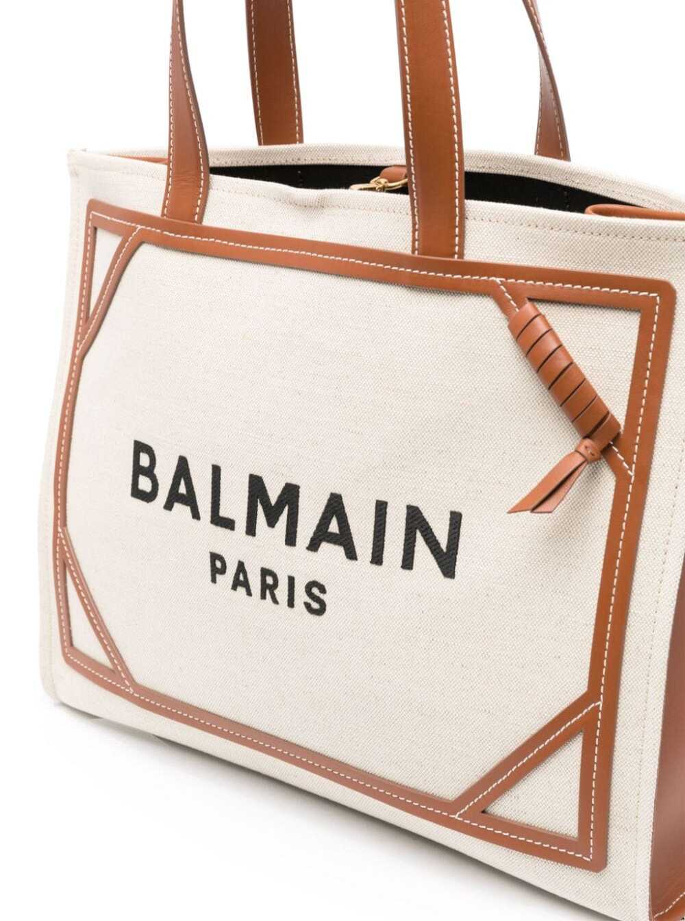 Shop Balmain B-army Beige Shopper Bag With Logo In Canvas Woman