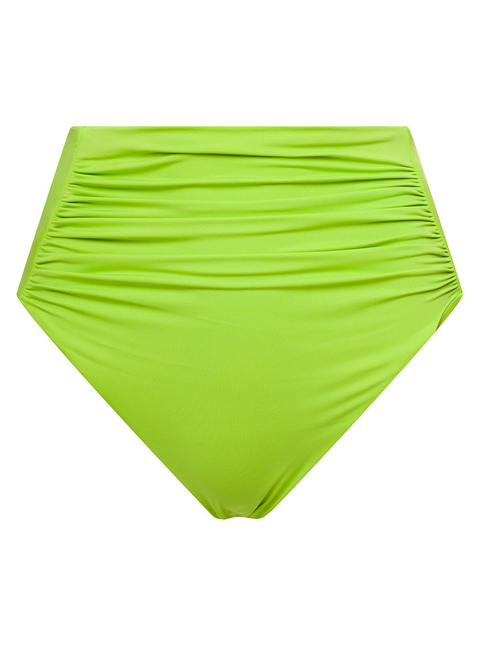 High Waisted Bikini Bottom With Ruched Detailing In Green Polyamide Woman