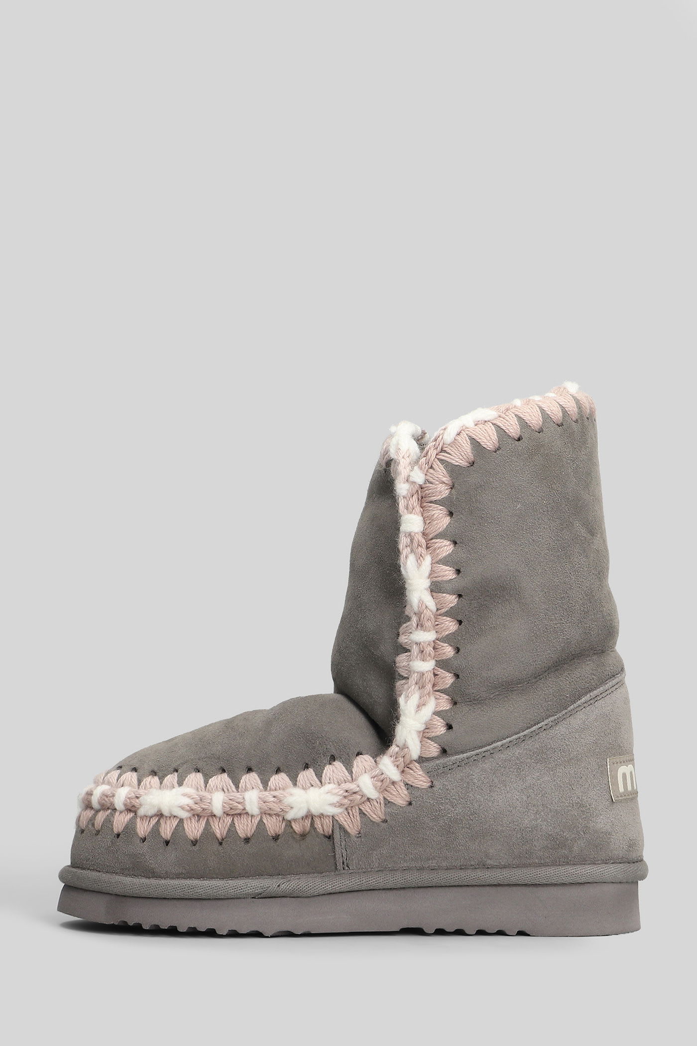 Mou Eskimo 24 Low Heels Ankle Boots In Grey Suede In Multi