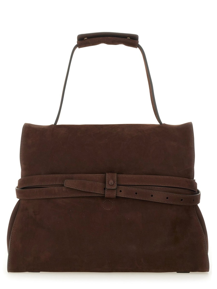 Moschino Buckle Nubuck Leather Tote Bag In Brown