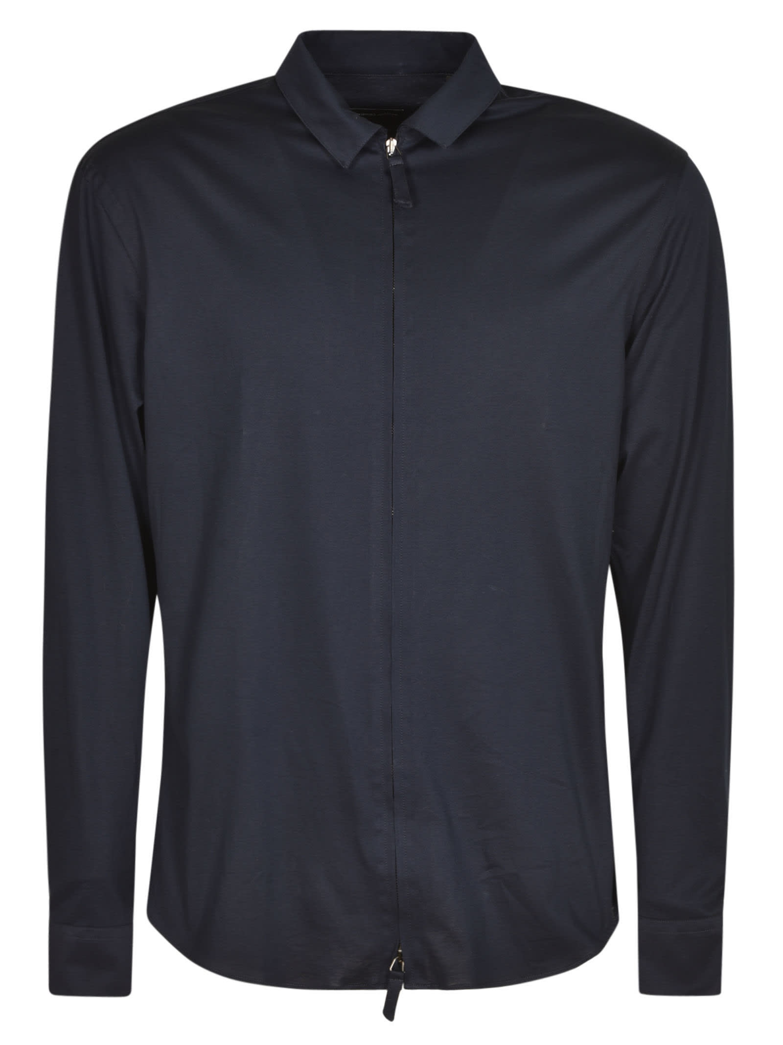 Giorgio Armani Round Hem Plain Zipped Shirt In Blue