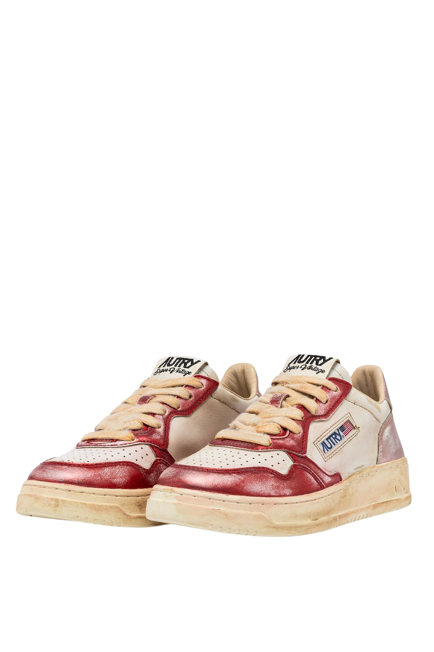Shop Autry Sup Vint Low Metal Leat In White, Red, Pink