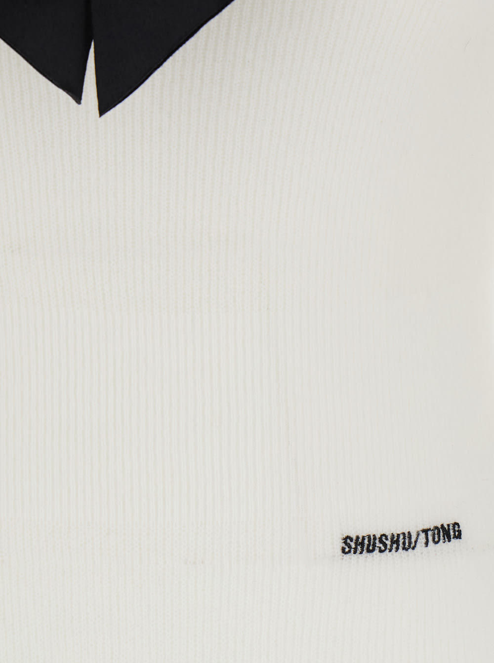 Shushu-tong White Bodysuit With Decorated Neckline And Front Logo In Wool Blend Woman In White