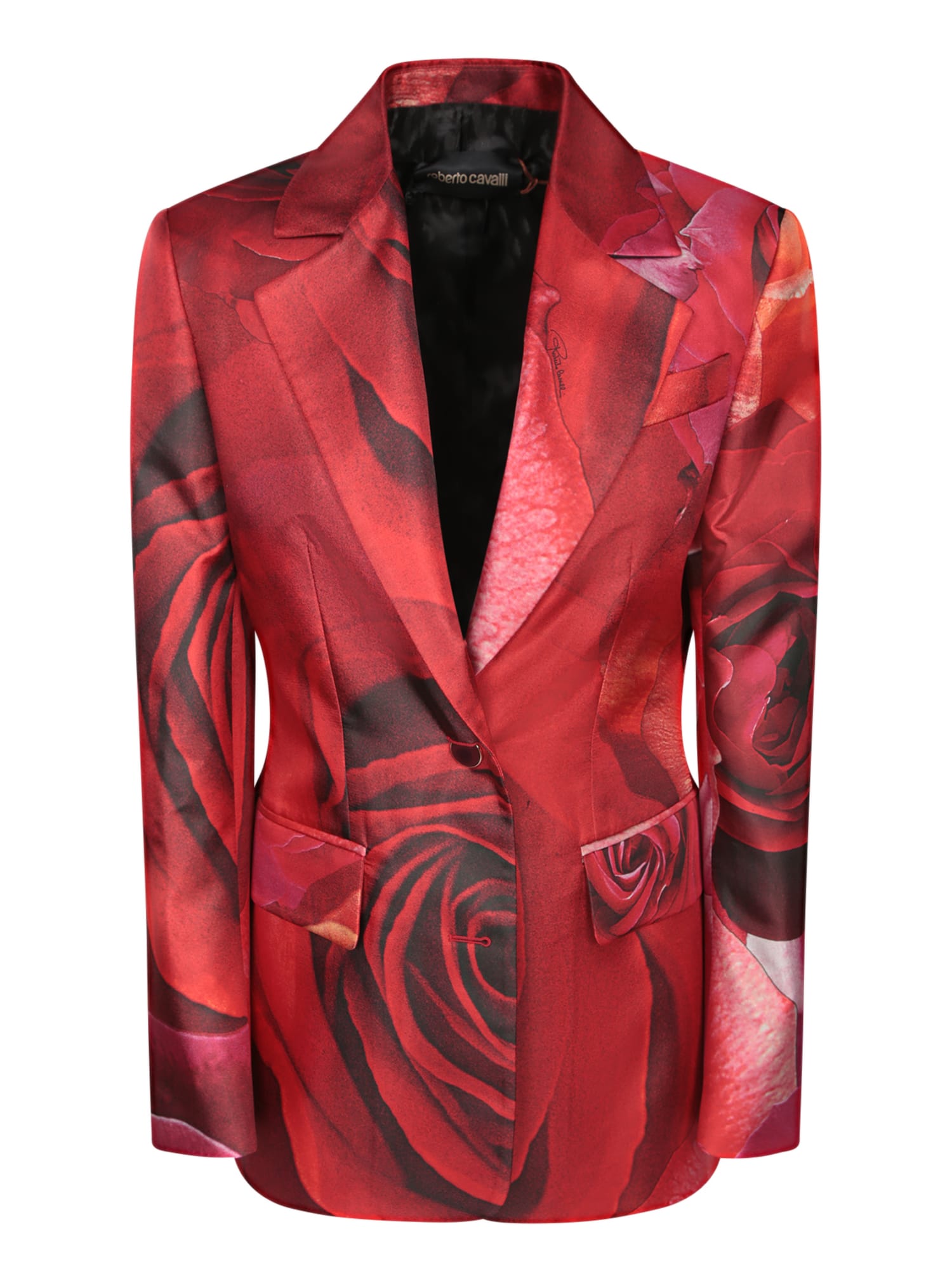 Shop Roberto Cavalli Red Garden Rose Silk Jacket