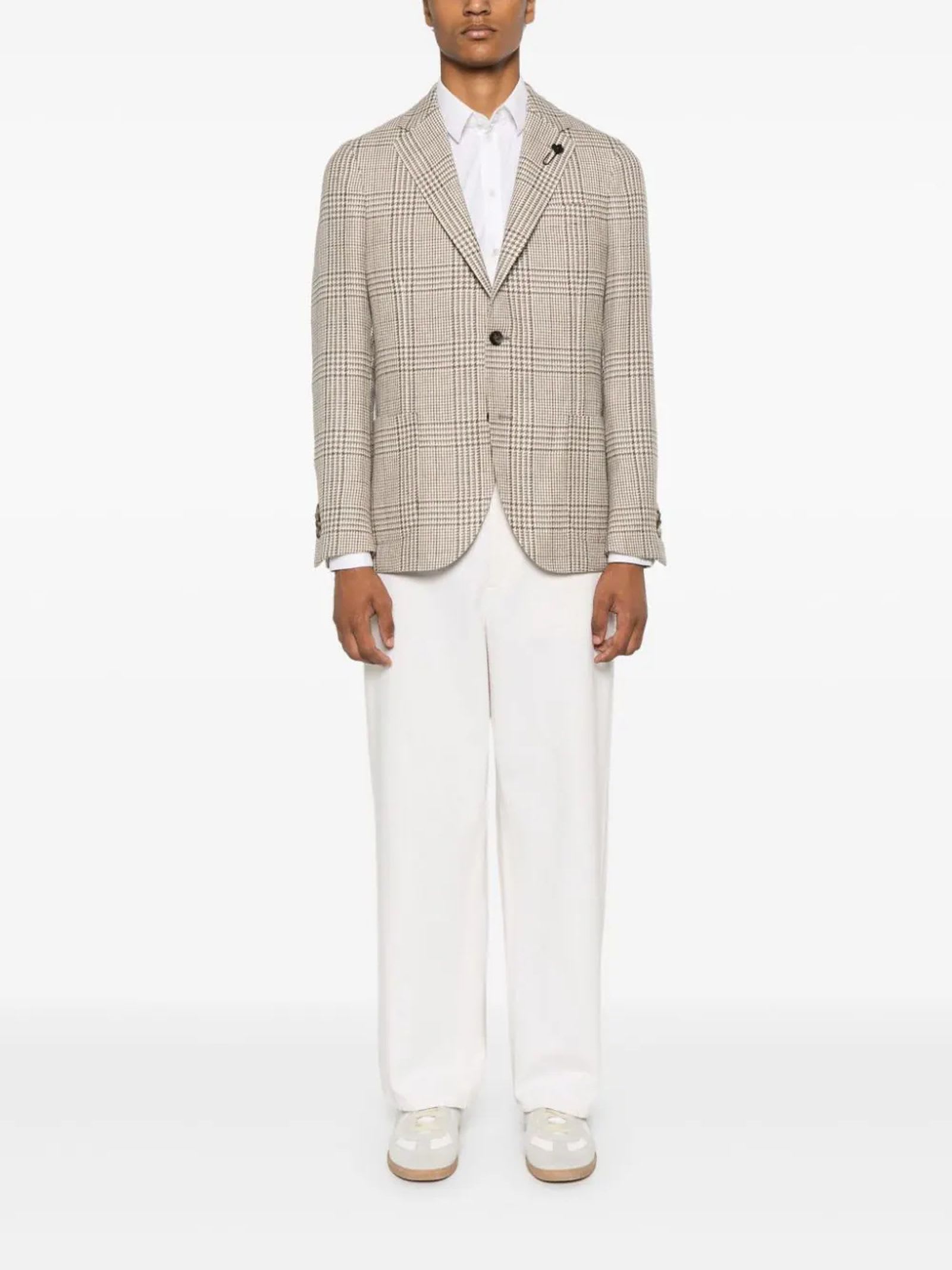 Shop Lardini Single-breasted Checked Blazer In Beige