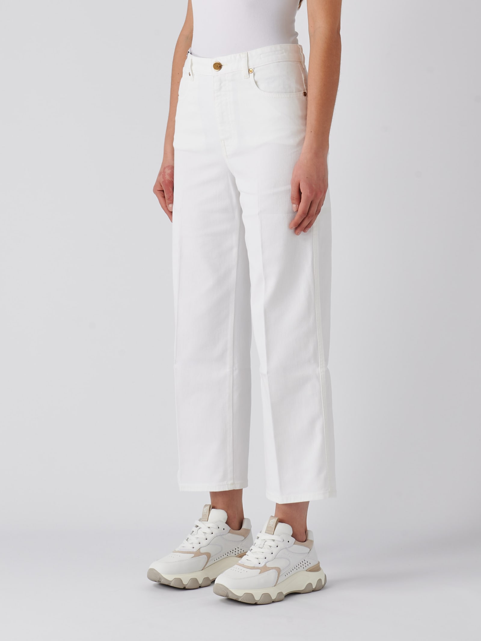 Shop Pt01 Cotton Jeans In Bianco Ottico