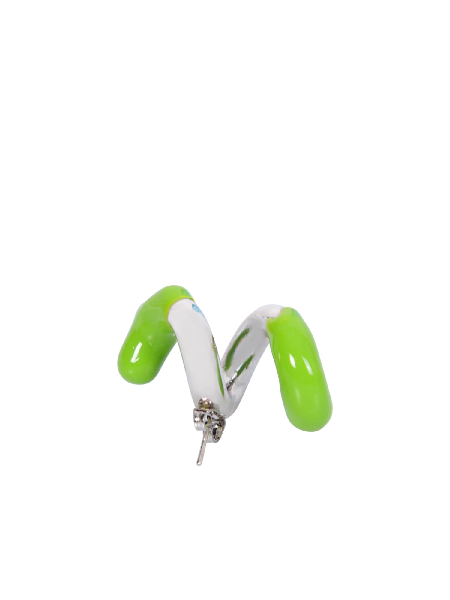 Shop Sunnei Fusillo Rubberized Silver/ Green Earrings In Metallic