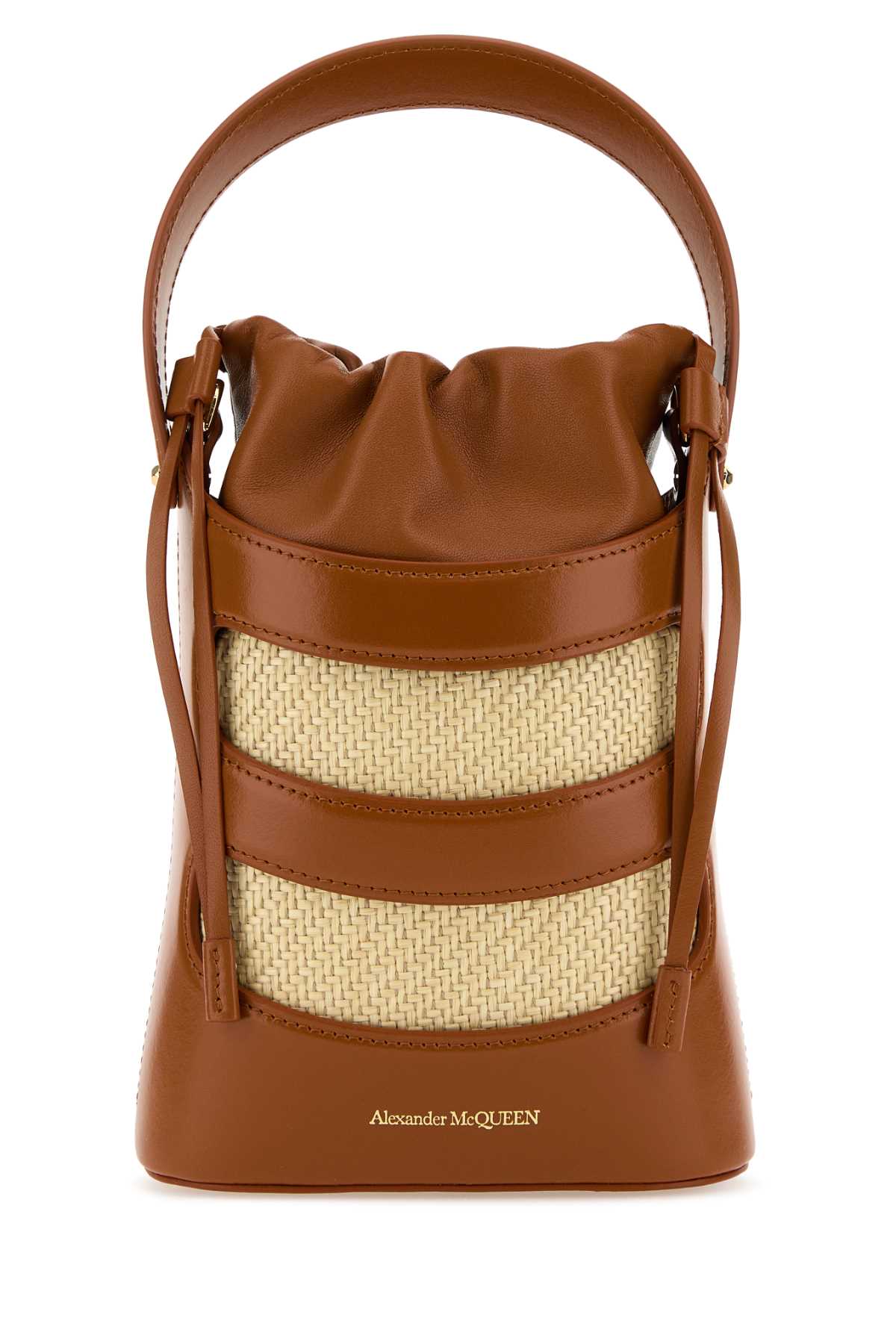 Shop Alexander Mcqueen The Rise Mini Bucket Bag In Tan/natural