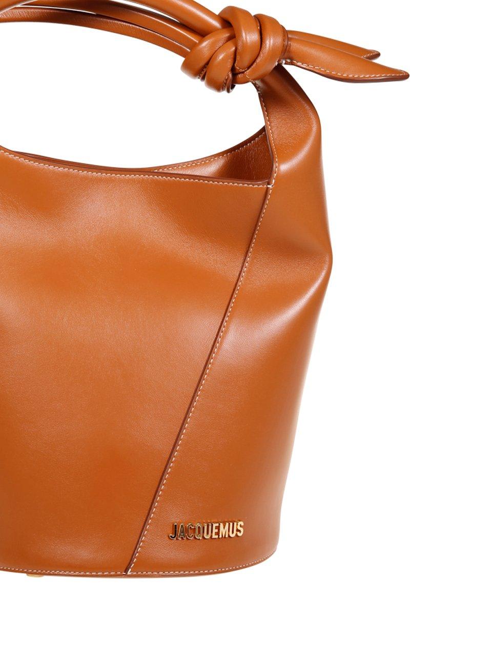 Shop Jacquemus Logo Plaque Knot-detailed Top Handle Bag In Brown