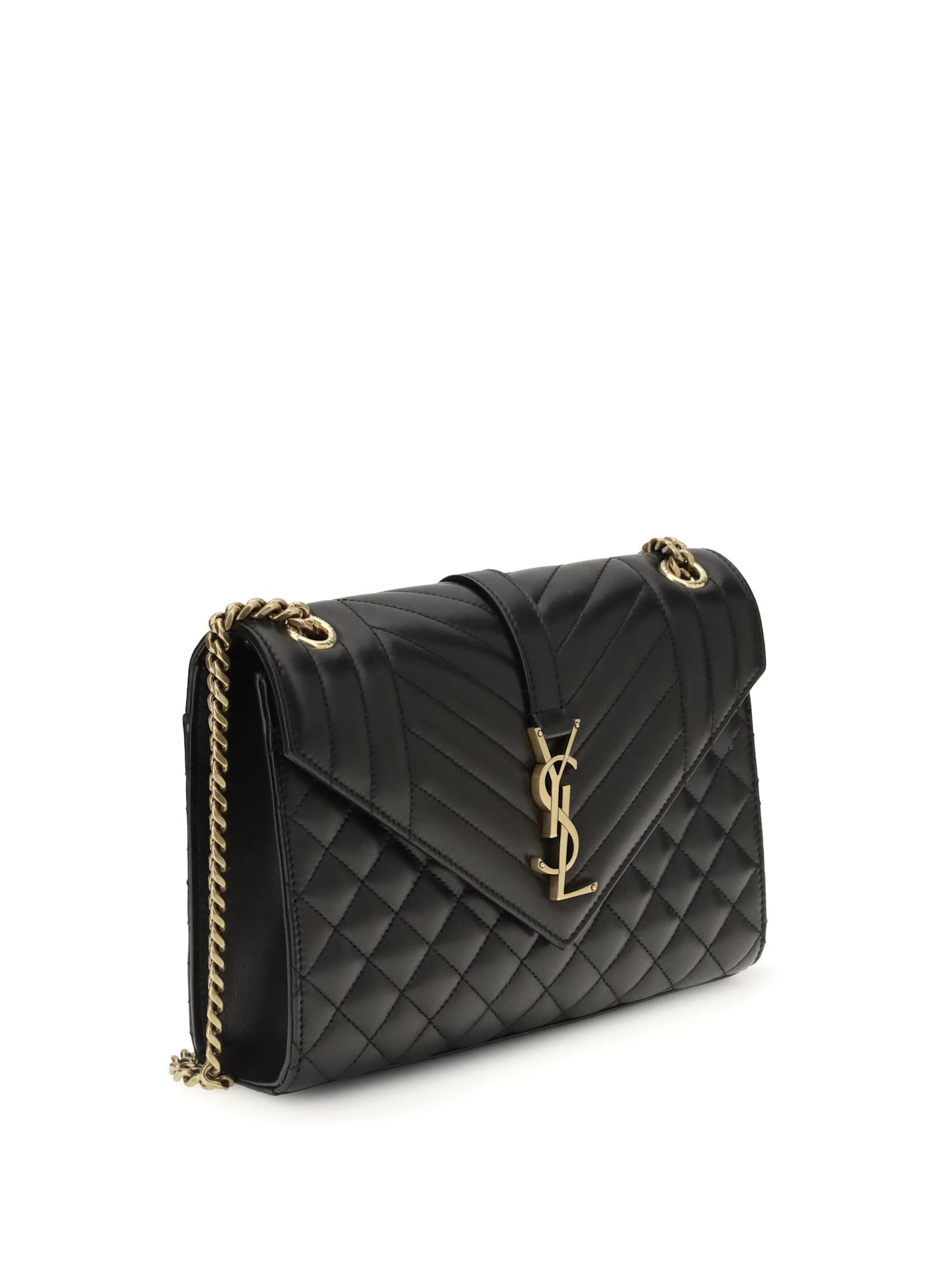 Saint Laurent Black Matelasse Lambskin Medium Envelope Bag In Black