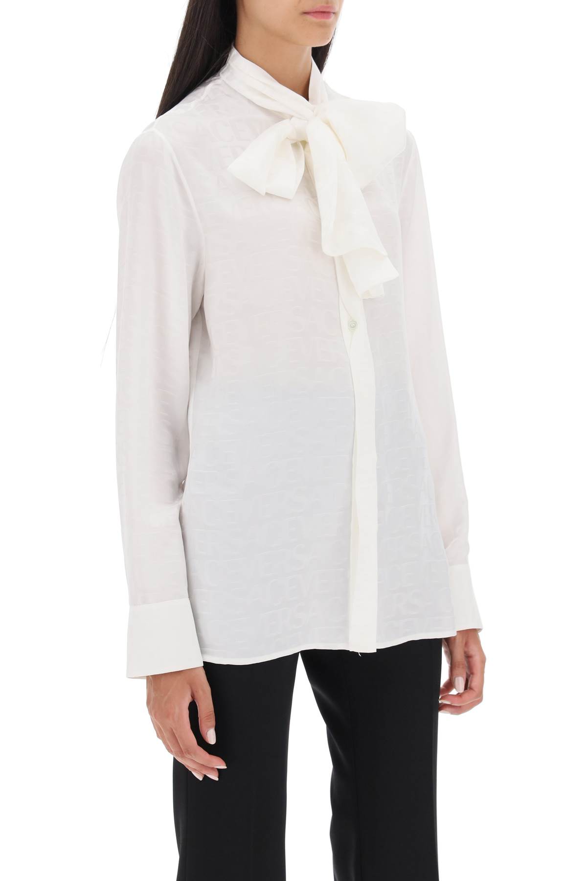 Shop Versace Allover Lavallière Shirt In Optical White (white)