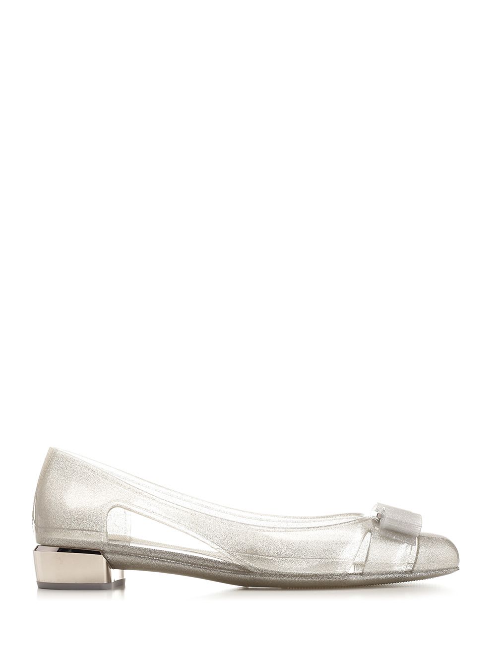 Shop Ferragamo Vara Bow Jelly Ballerina In Silver