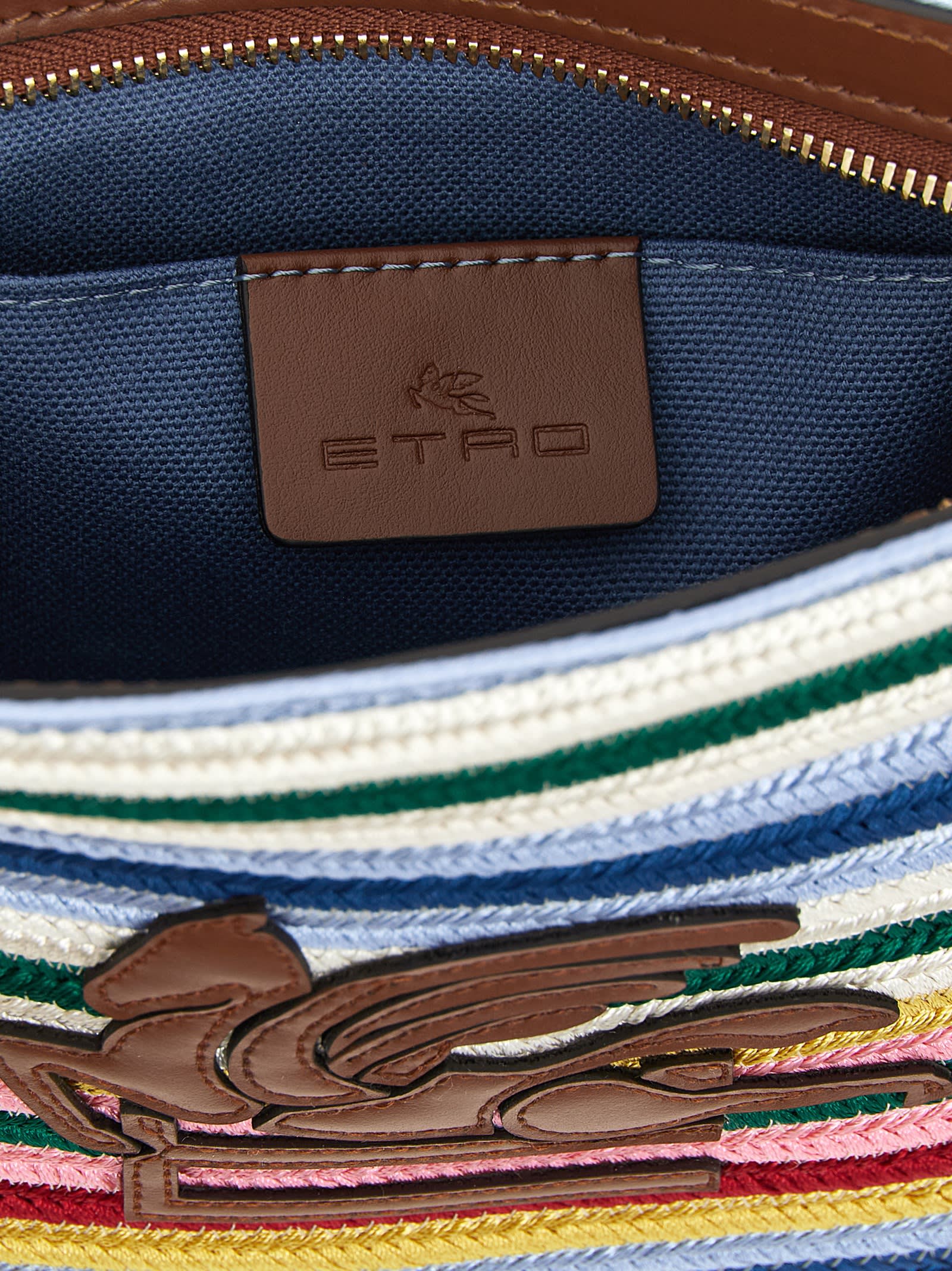 Etro Viscose Pouch With Stripes And Top Handle In Multi