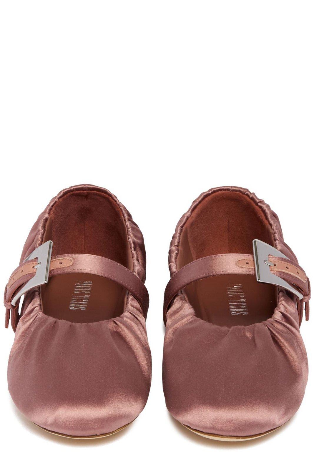 Paris Texas Sveva Plisse Buckle Ballet Flats In Dark Phard