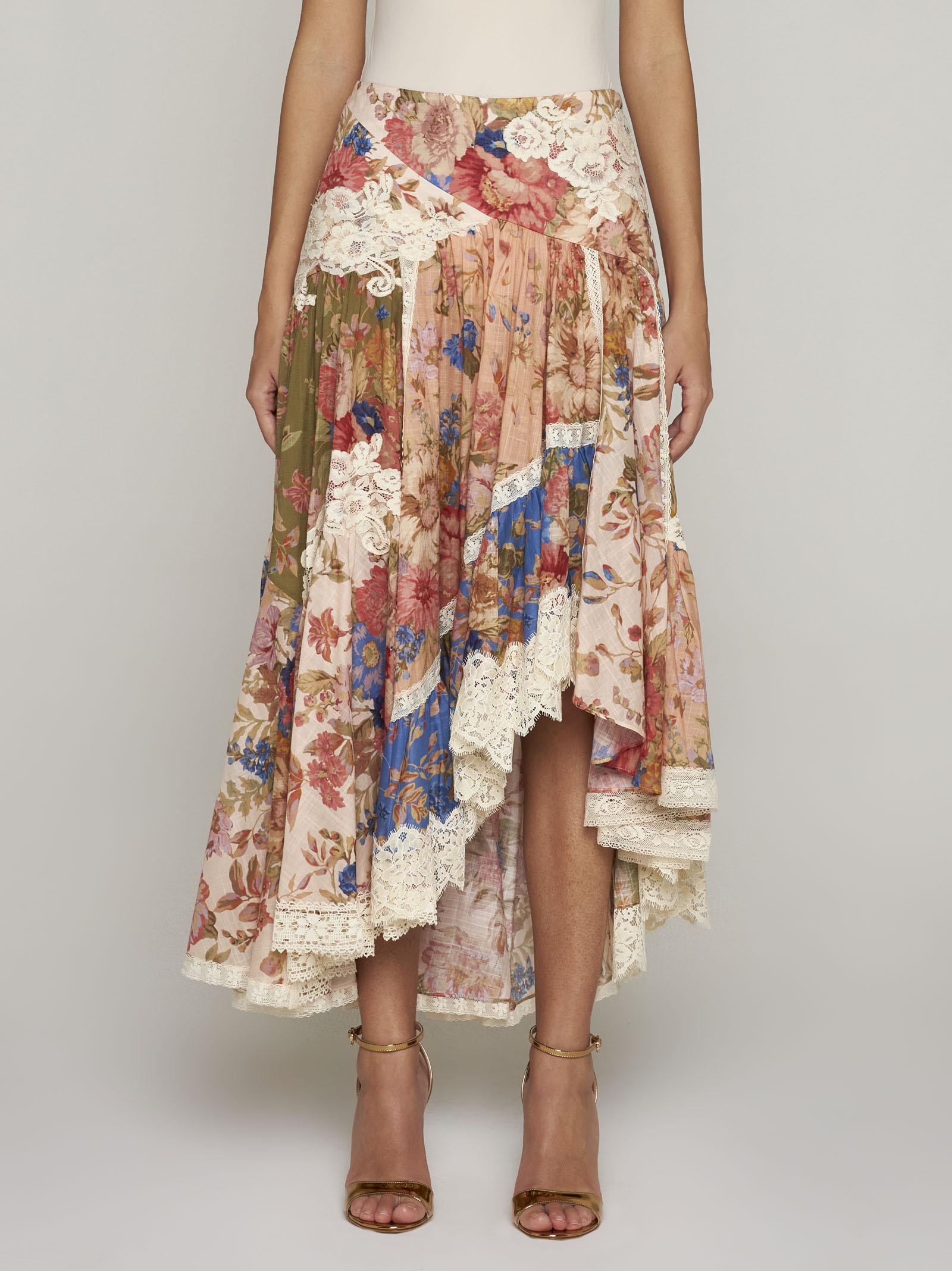 Shop Zimmermann August Cotton Asymmetric Skirt In Multicolour