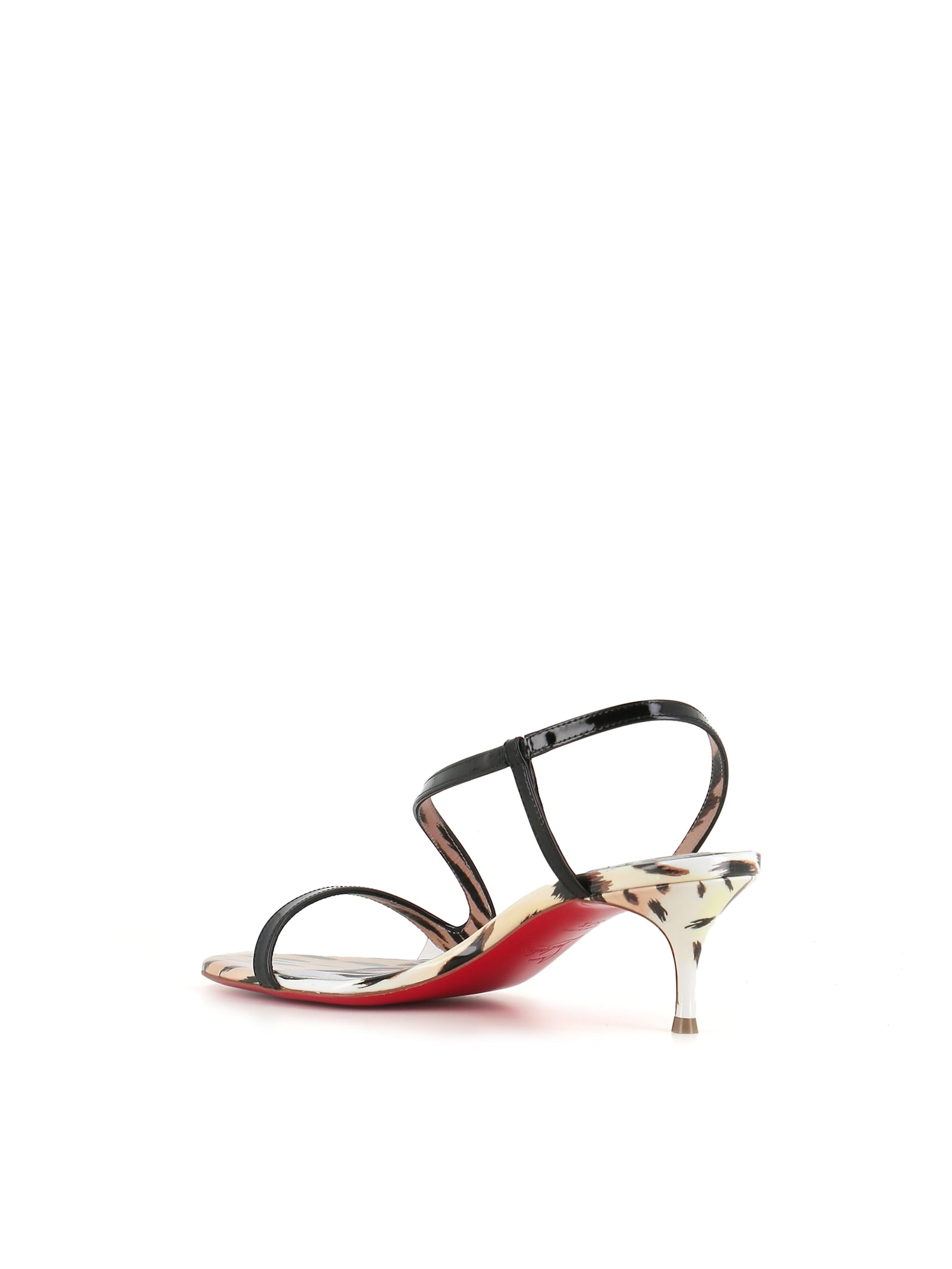 Christian Louboutin Rosalie Black Patent Leather Sandals In Leopard