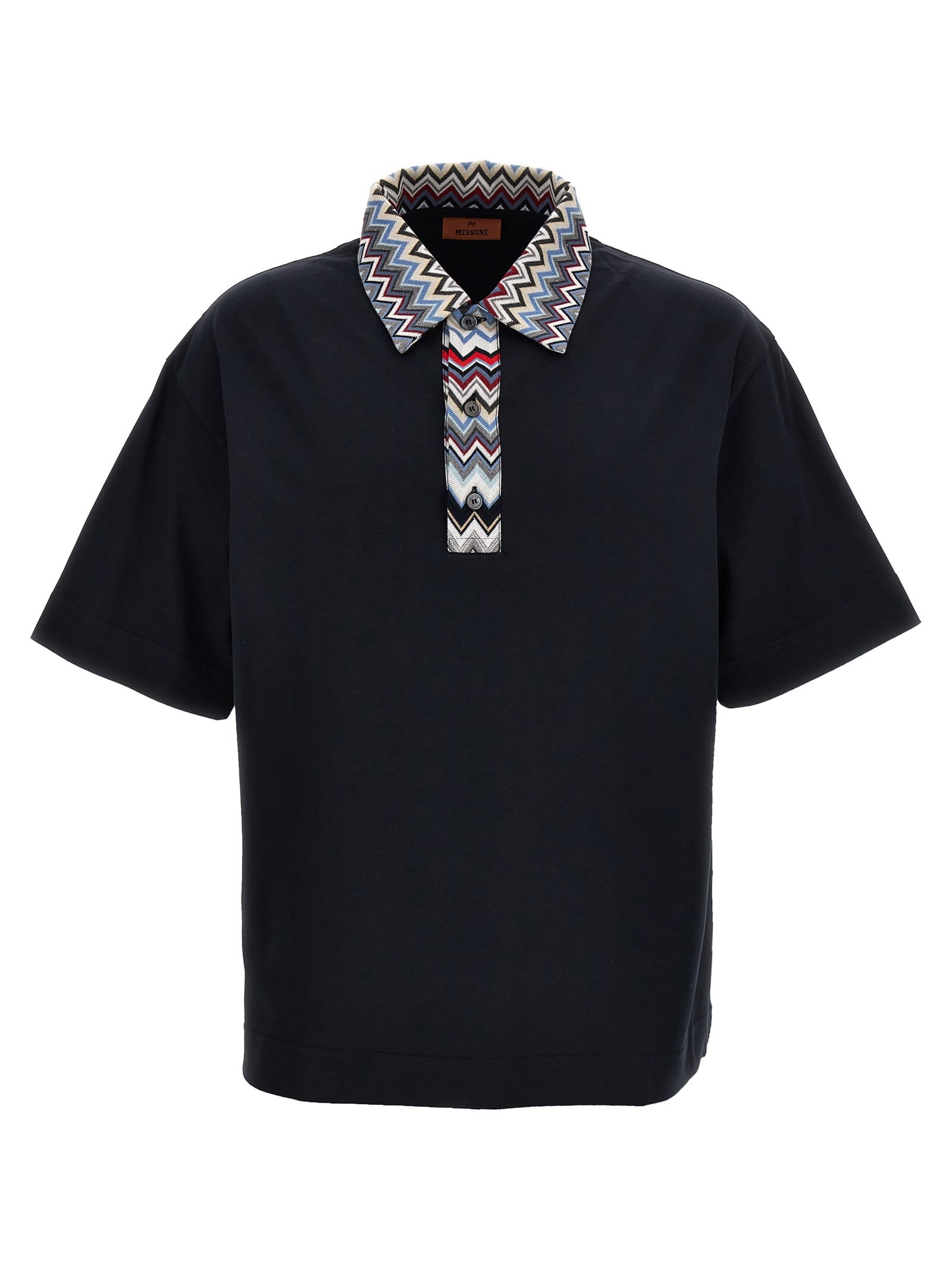 Shop Missoni Zigzag Collar Polo Shirt In Blue