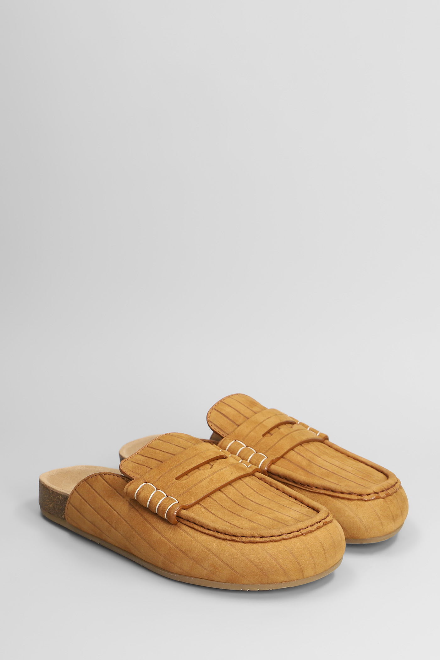 Jw Anderson Stitch Ribbed Nubuck Mules In Brown