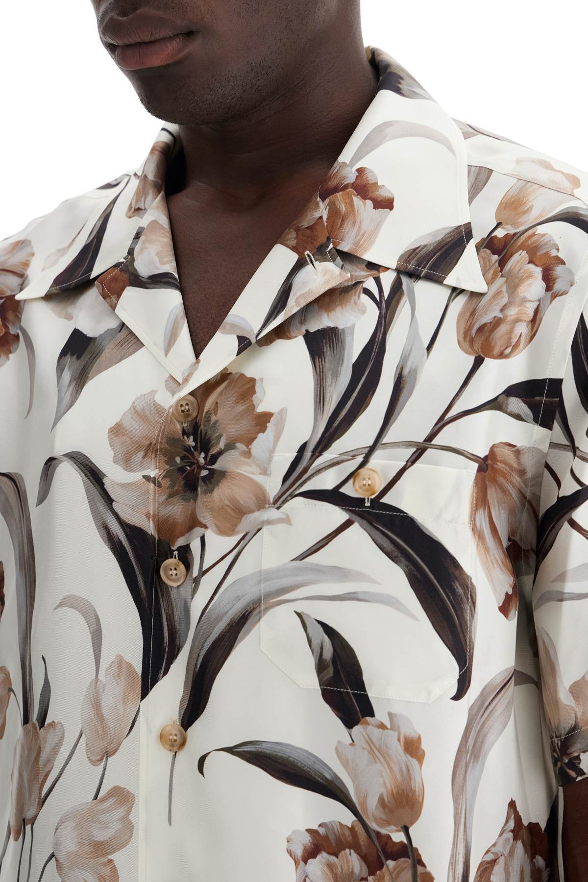 Shop Dolce & Gabbana Silk Tulip Print Hawaiian Shirt Set In White/brown