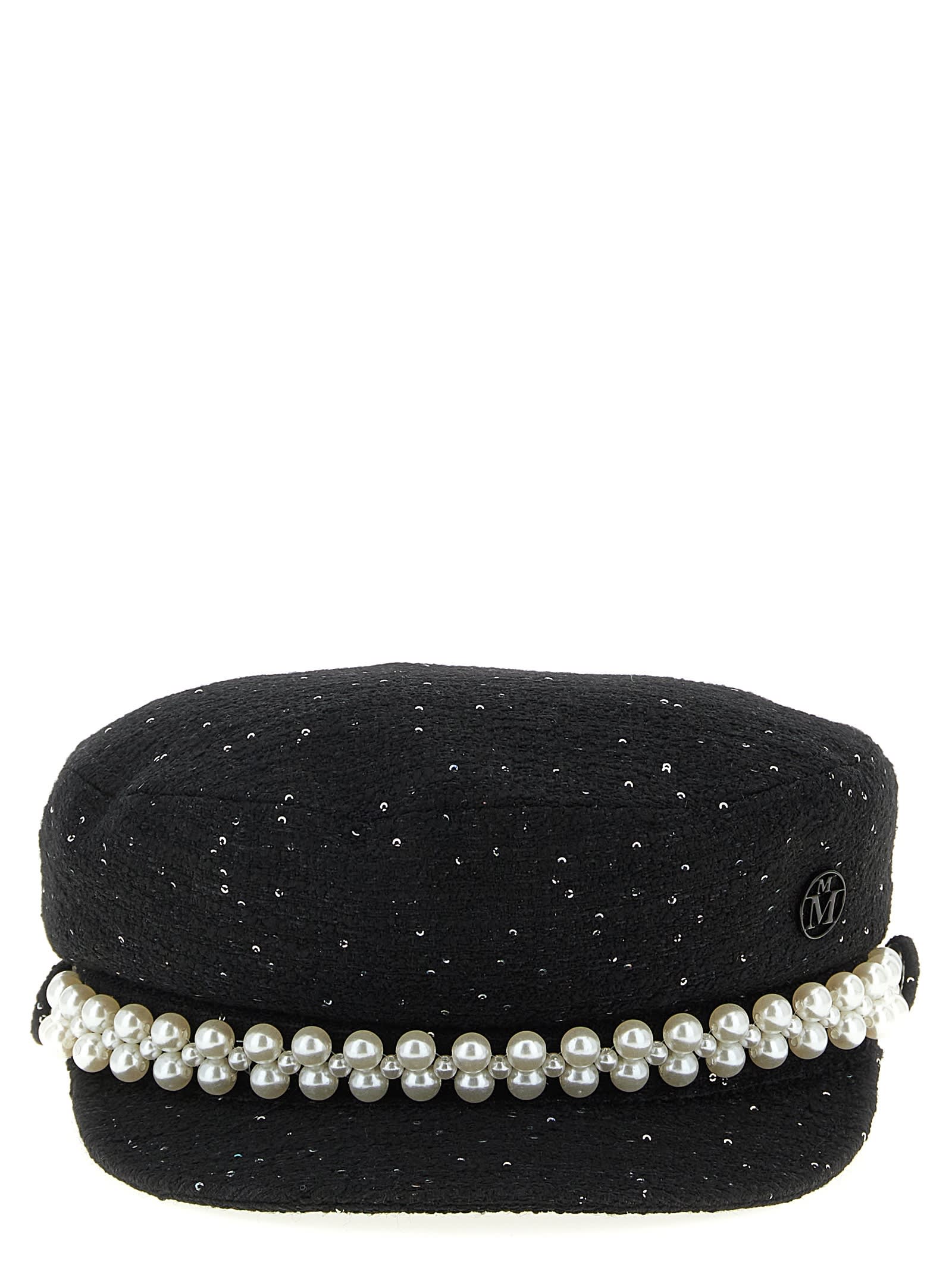 Maison Michel Abby Sequined Tweed Newsboy Hat In Black