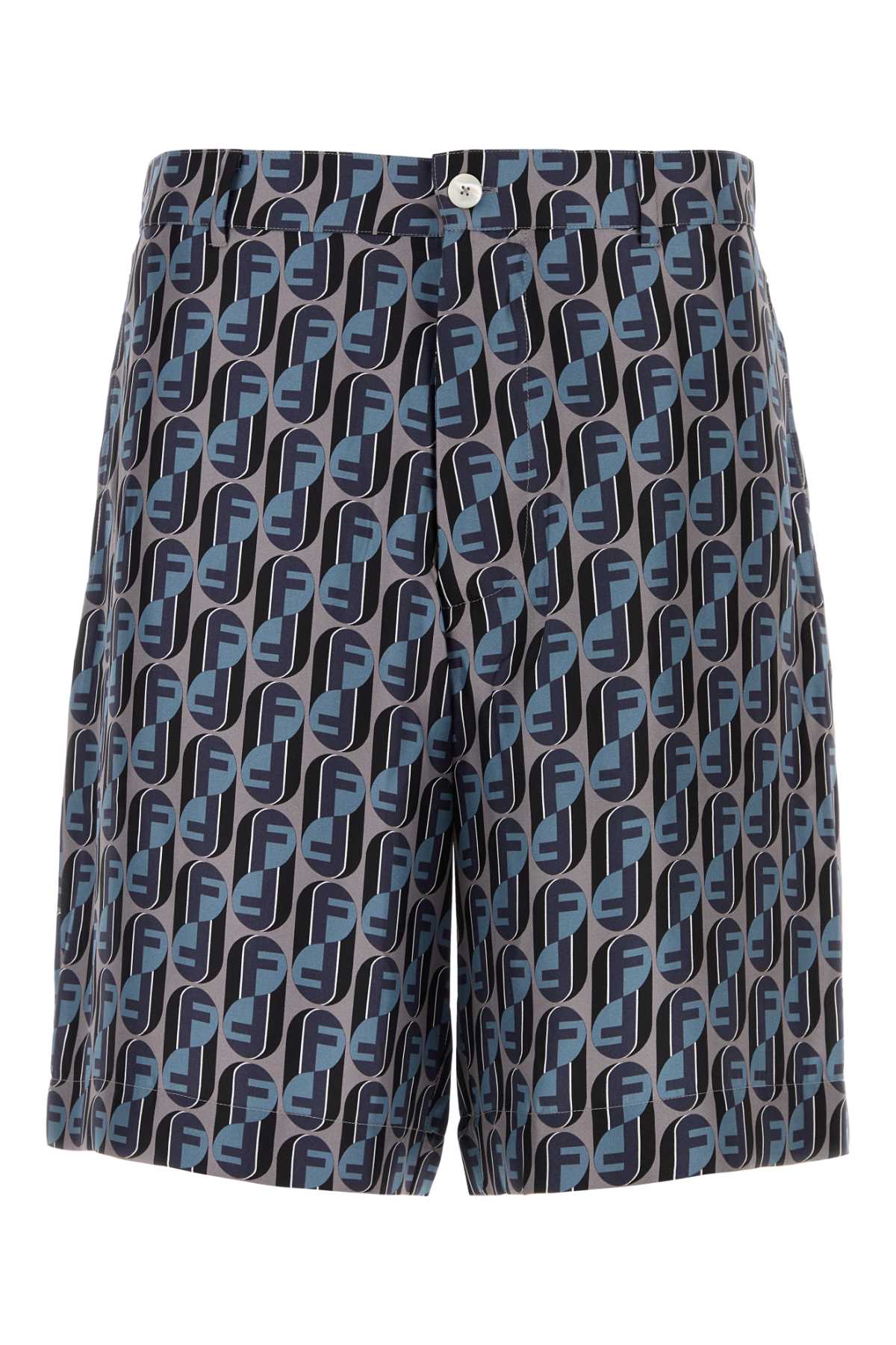Fendi Silk Bermuda Shorts Featuring All-over Print In Blue