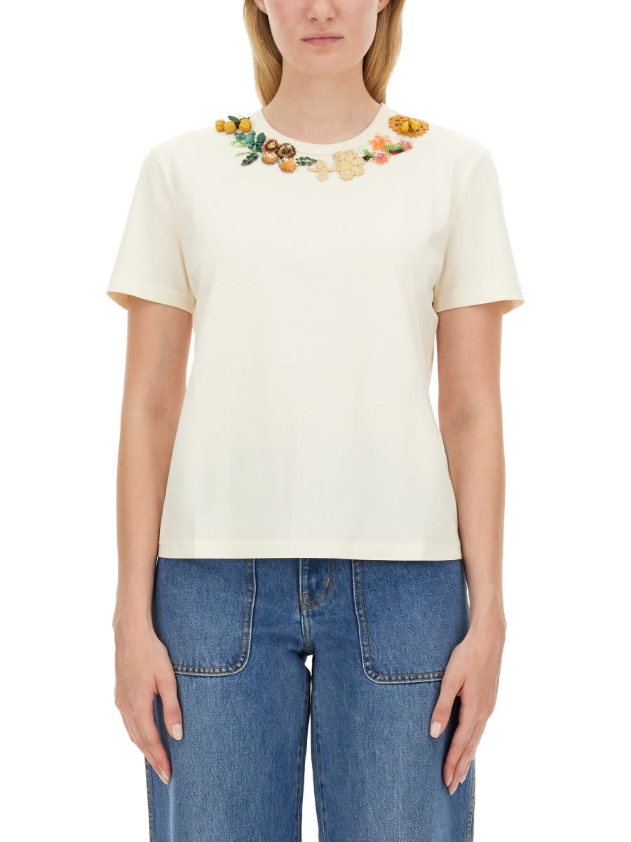 Shop Tory Burch Cotton T-shirt In Ivory