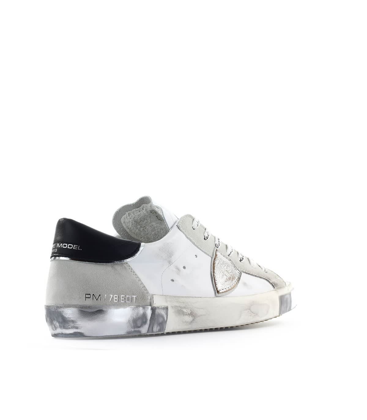 Shop Philippe Model White Silver Prsx Foxy Laminé Sneaker