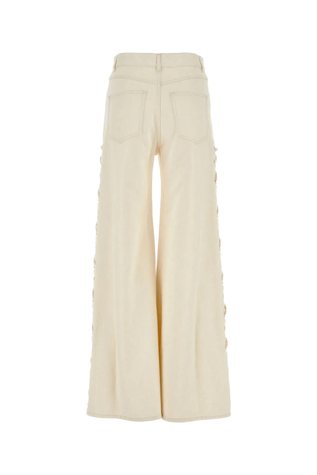 Shop Chloé Ivory Denim Wide-leg Jeans In White