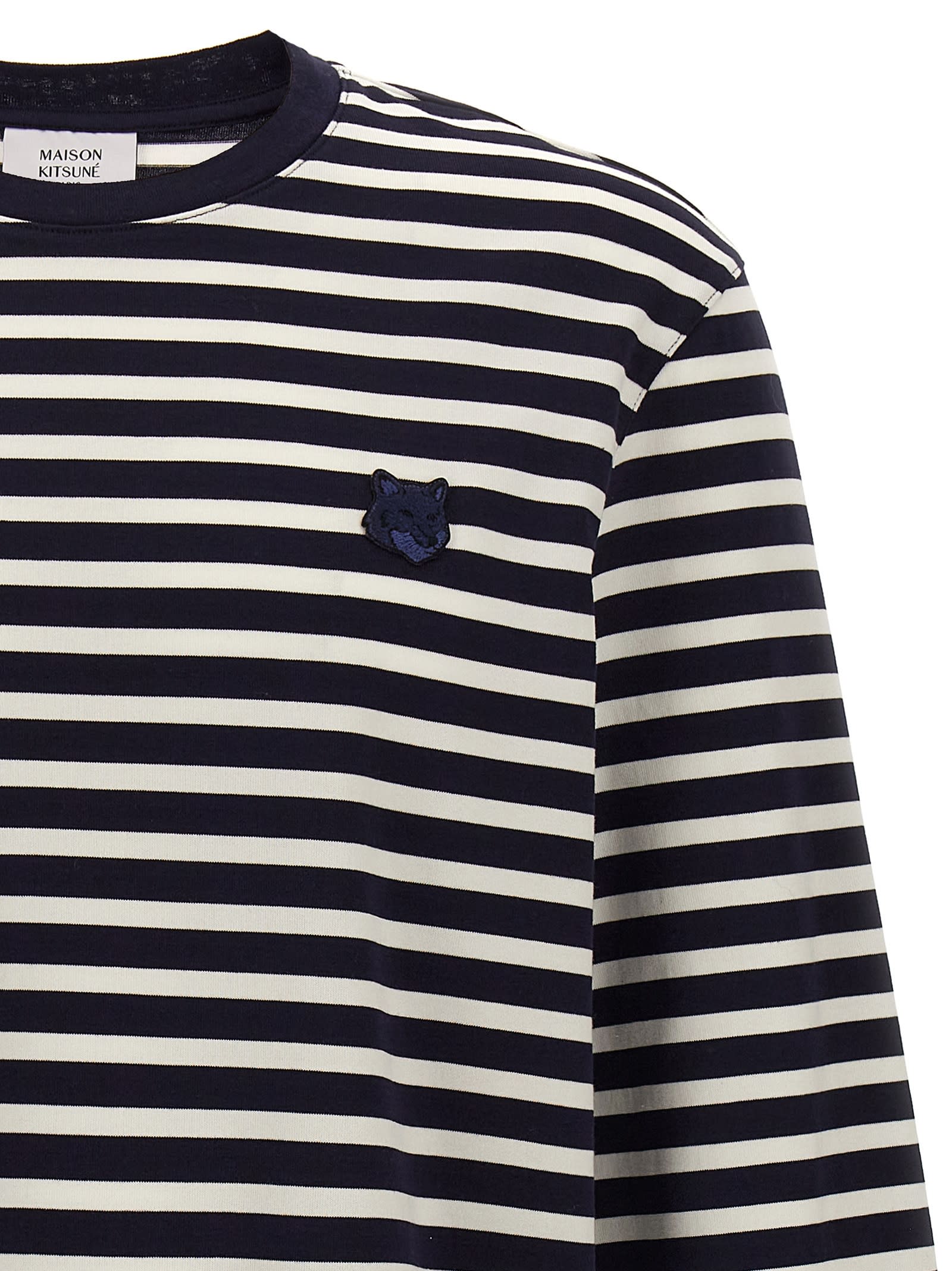 Shop Maison Kitsuné Bold Fox Head T-shirt In Navy Stripes