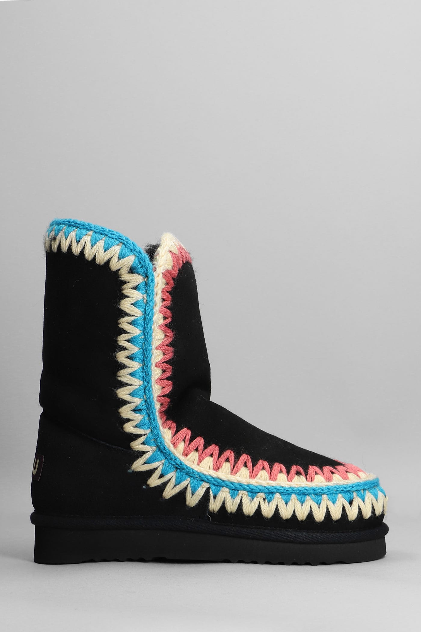 Mou Eskimo 24 Low Heels Ankle Boots In Black Multicolor Suede