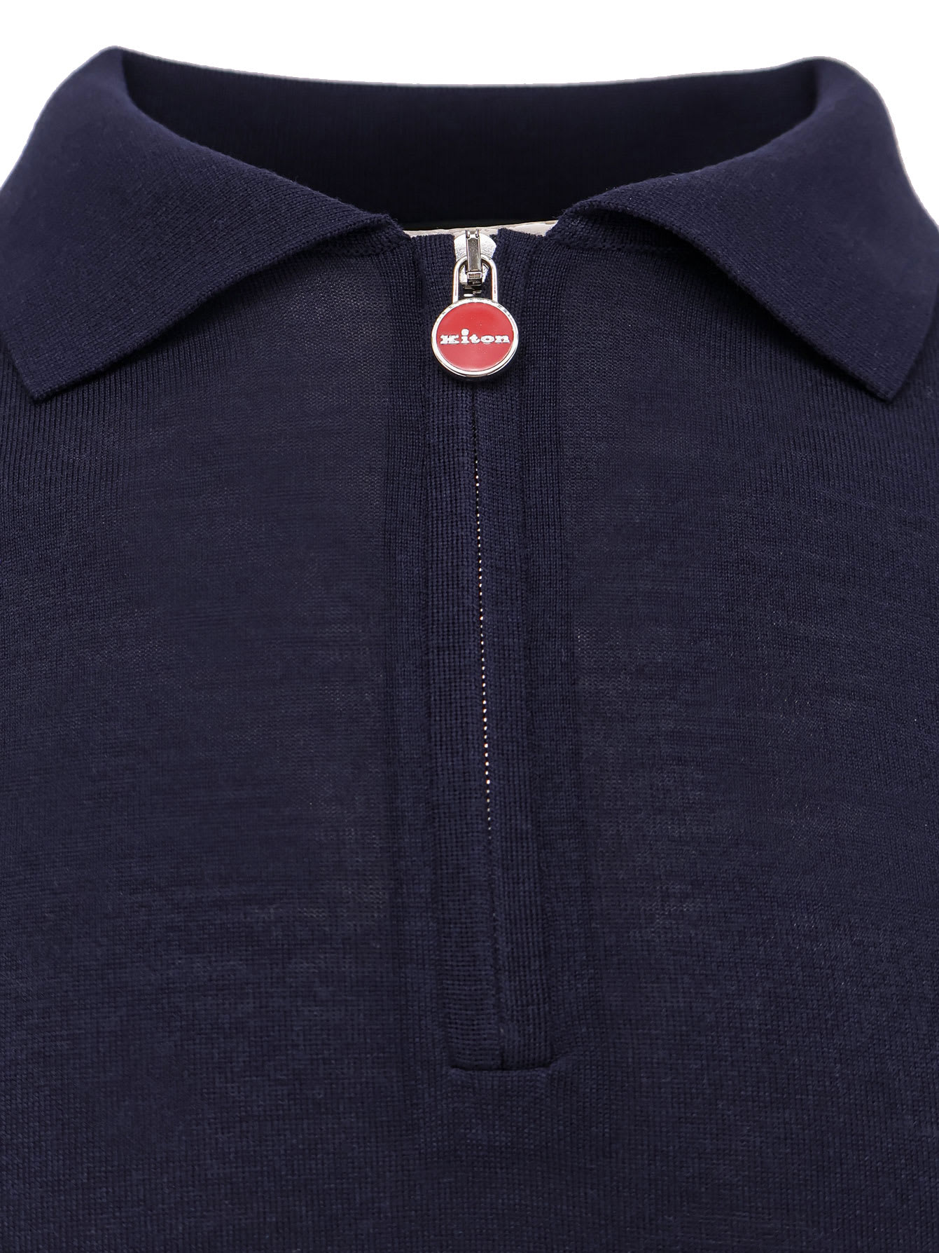 Kiton Wool Knit Polo Shirt With Classic Collar And Half-zip Closure In Blue