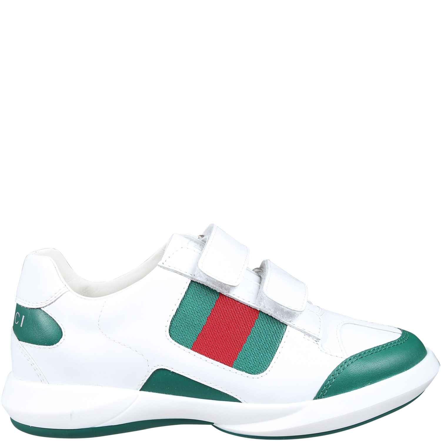 Gucci White Sneakers For Kids With Web Detail