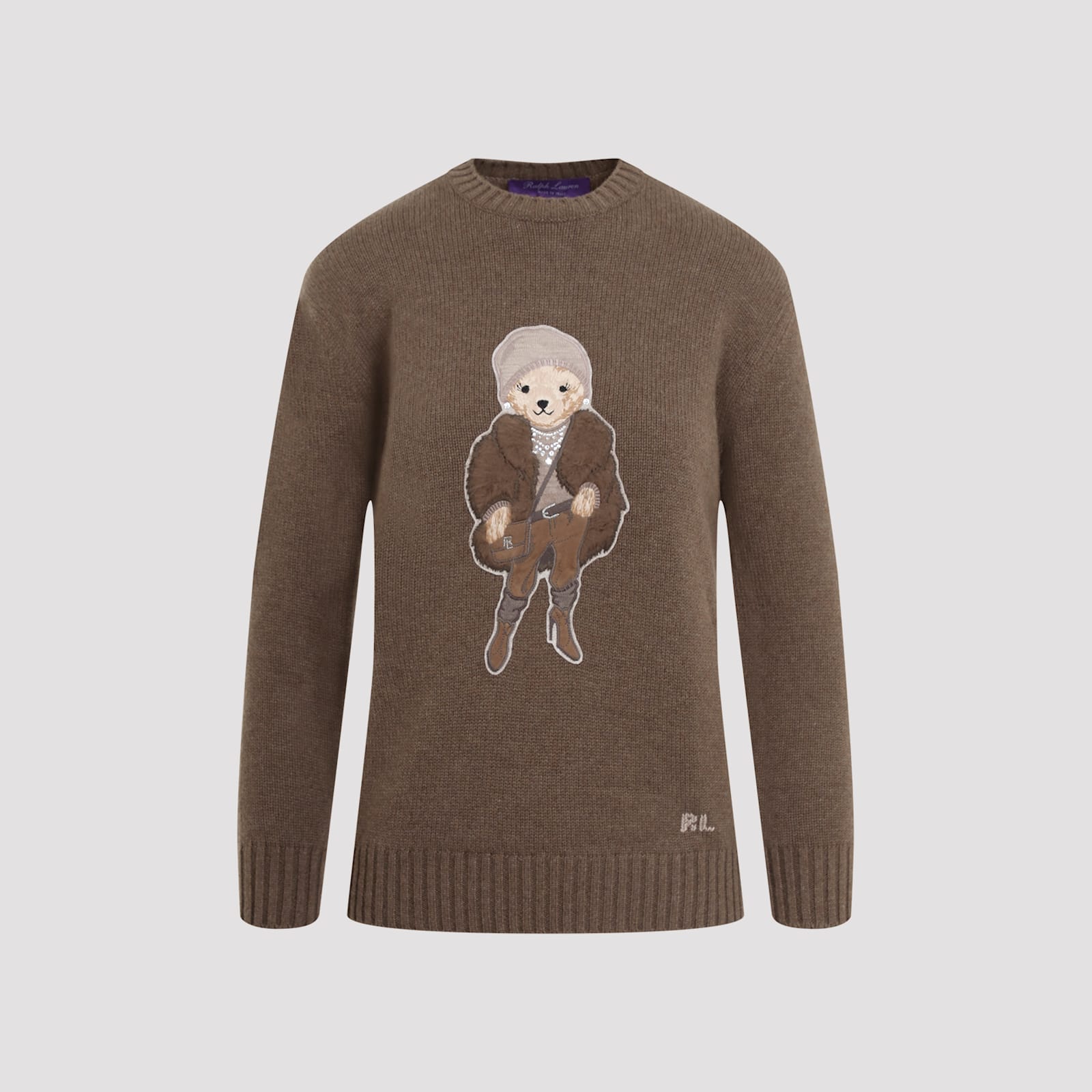 Shop Ralph Lauren Bear Pullover In Taupe Melange