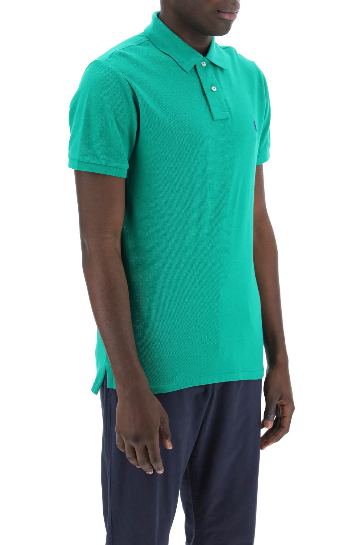 Shop Polo Ralph Lauren Pique Cotton Polo Shirt In Billiard C7315 (green)