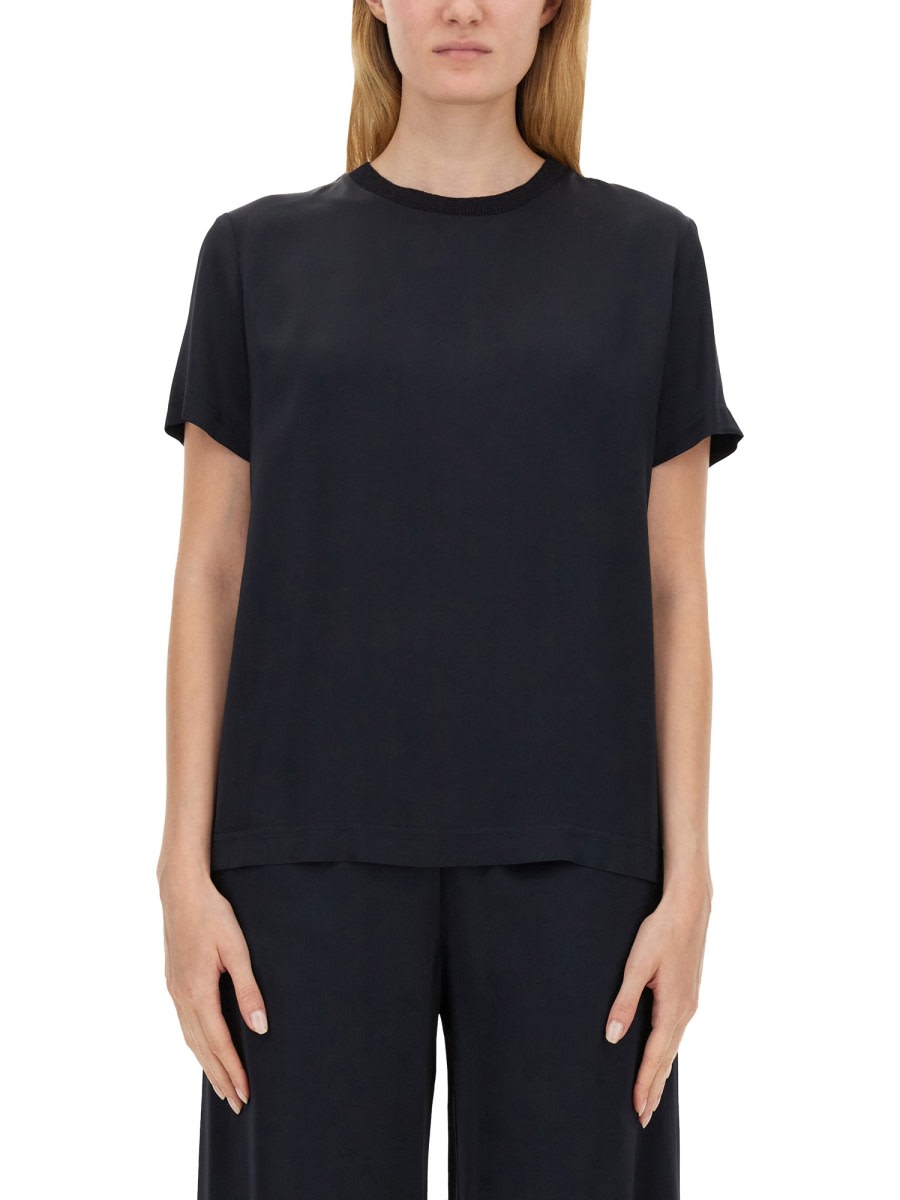 Shop Fabiana Filippi Satin T-shirt In Blue