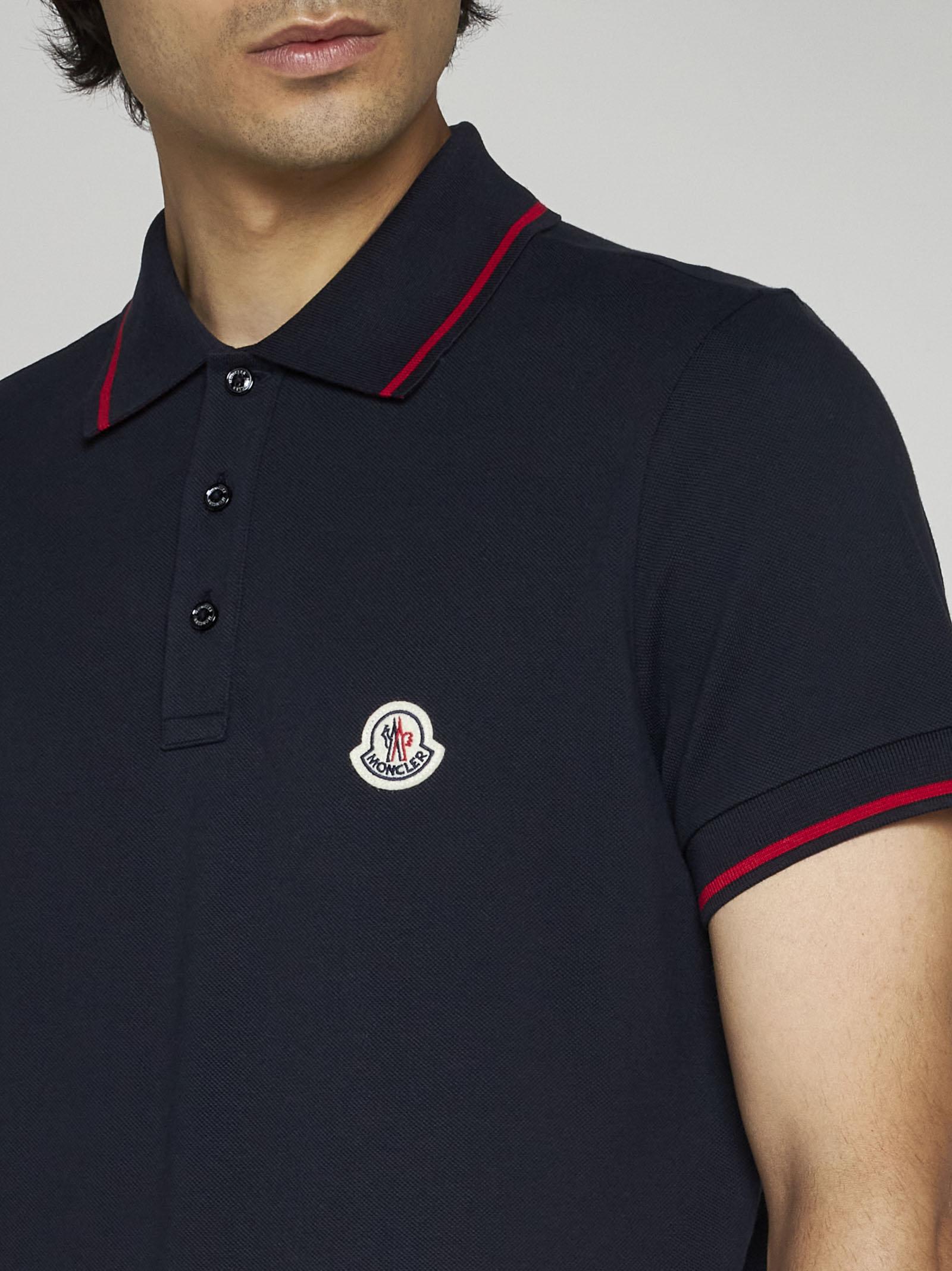 Shop Moncler Logo Cotton Polo Shirt In Blue