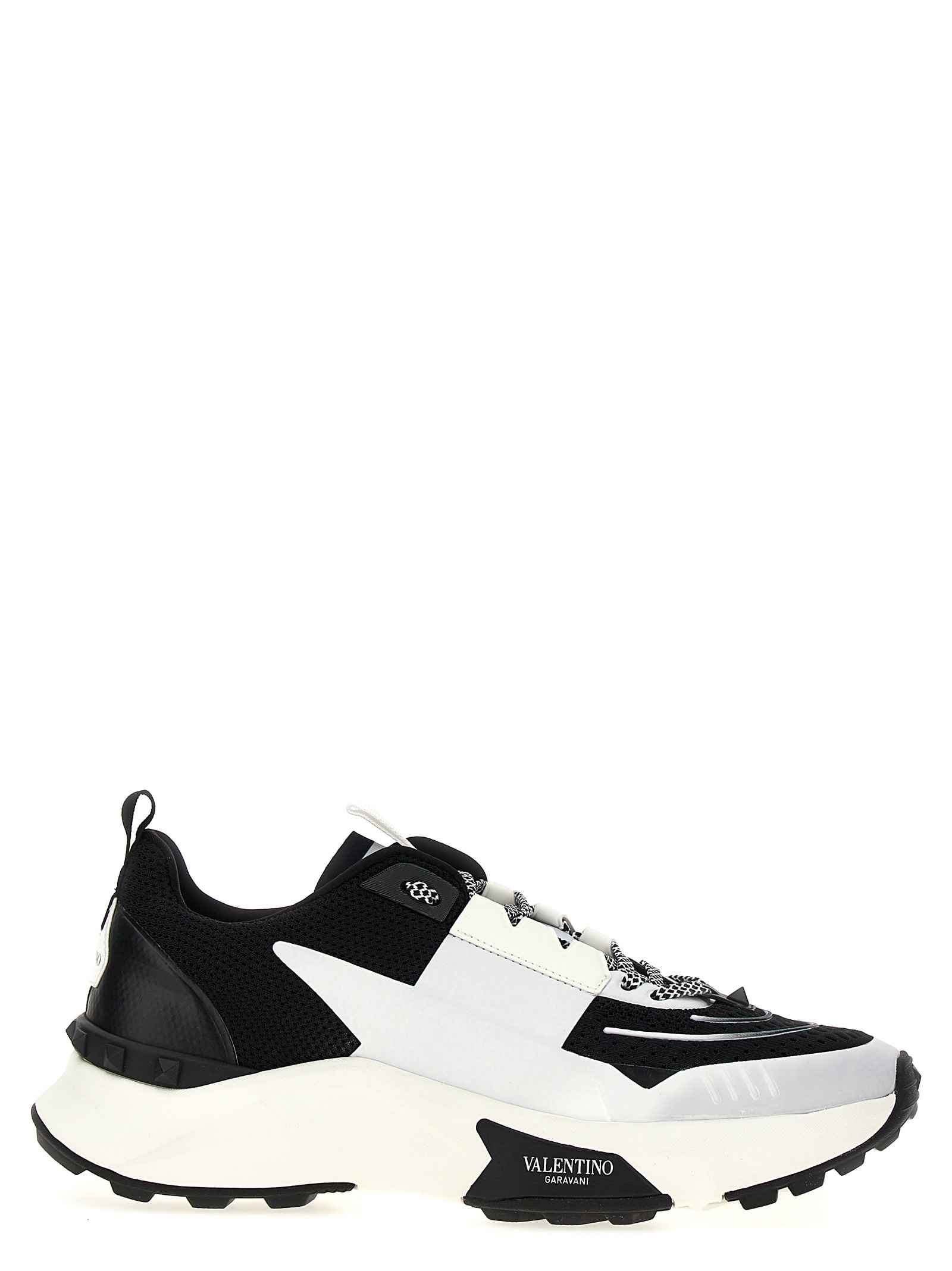 Valentino True Act Leather-trimmed Mesh And Rubber Sneakers In White/black