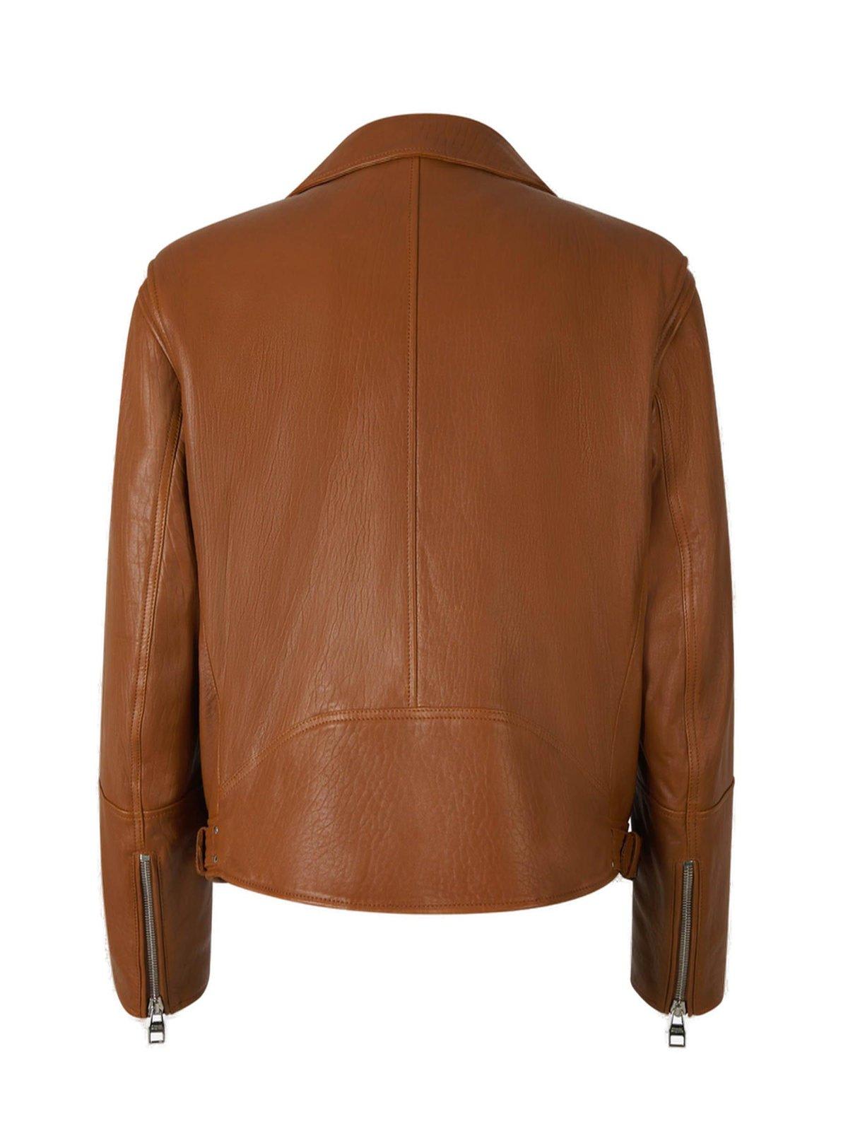 Shop Alexander Mcqueen Zip-up Leather Biker Jacket In Brown