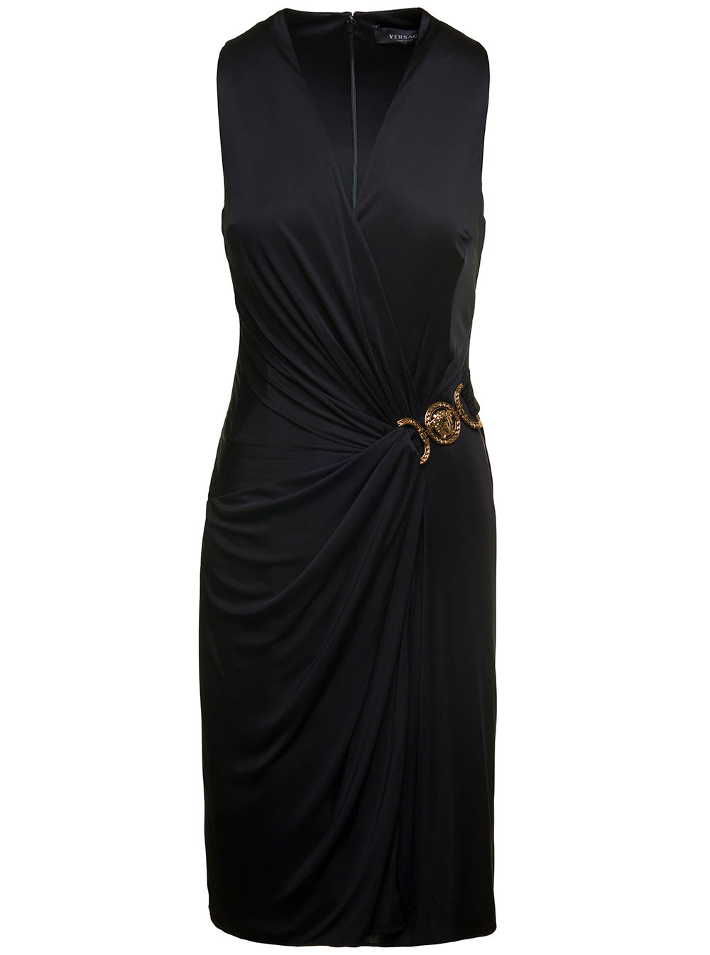Shop Versace Jersey Sleeveless Dress In Black