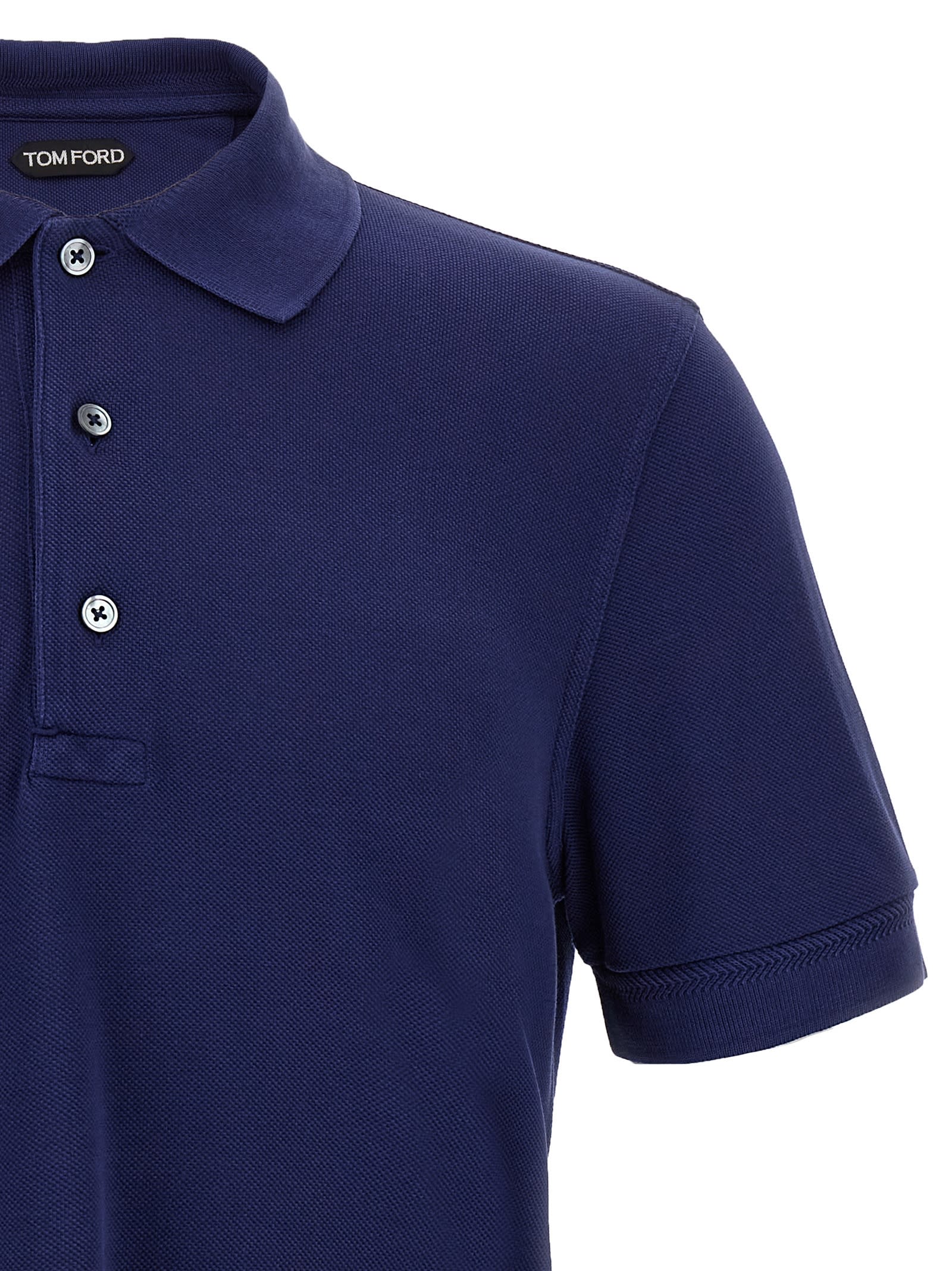 Tom Ford Front Button Placket Navy Blue Polo Shirt In Blue
