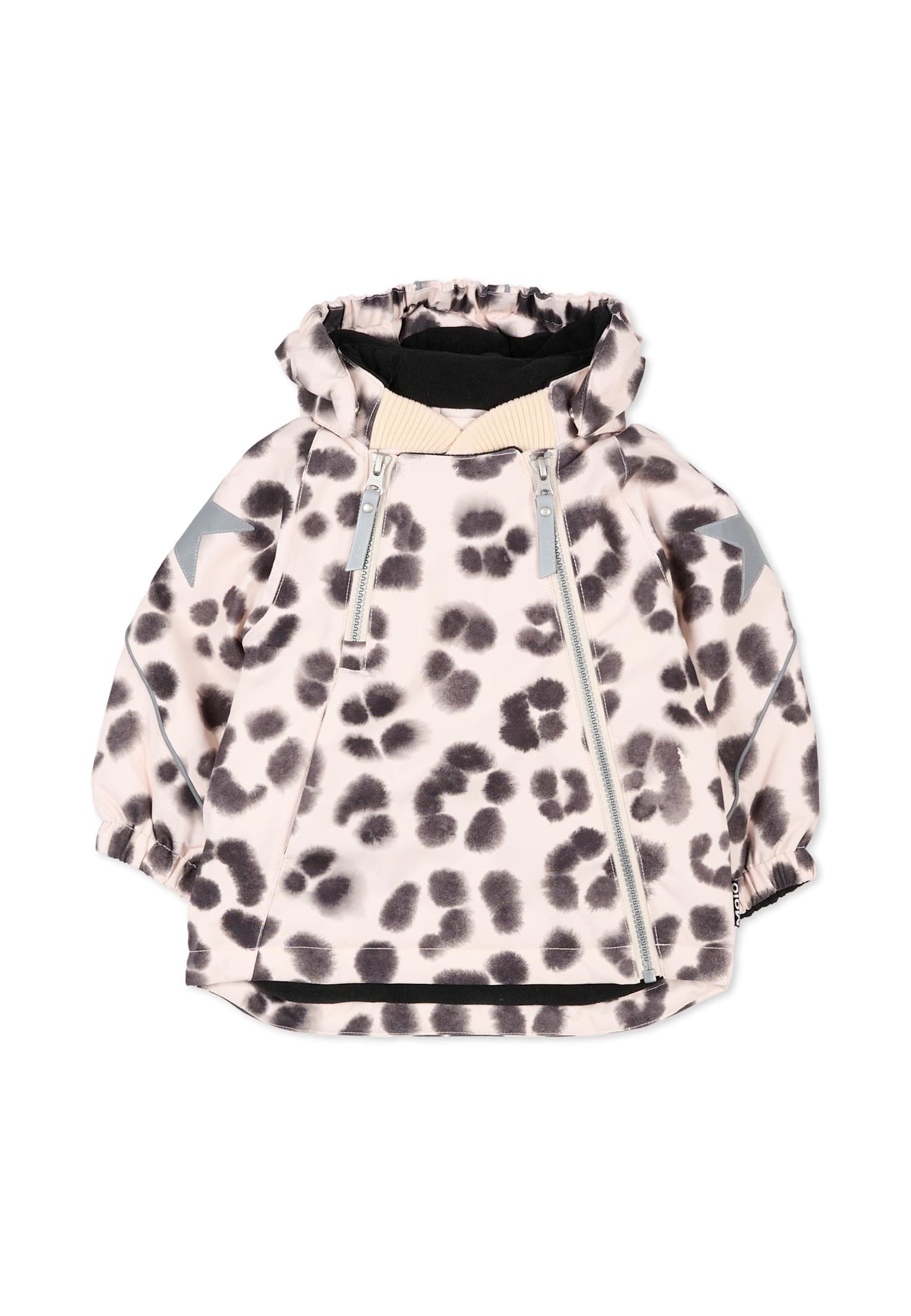 Molo Beige Down Snow Jacket For Baby Girl With Print In Brown