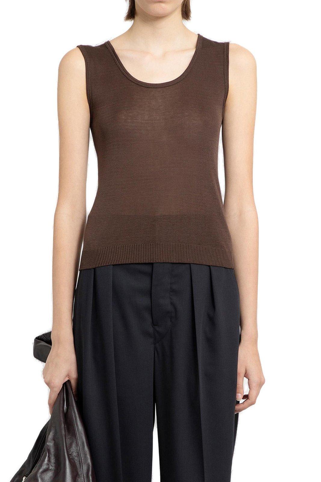 Shop Lemaire Semi-sheer Ribbed Knitted Tank Top In Dark Chocolate