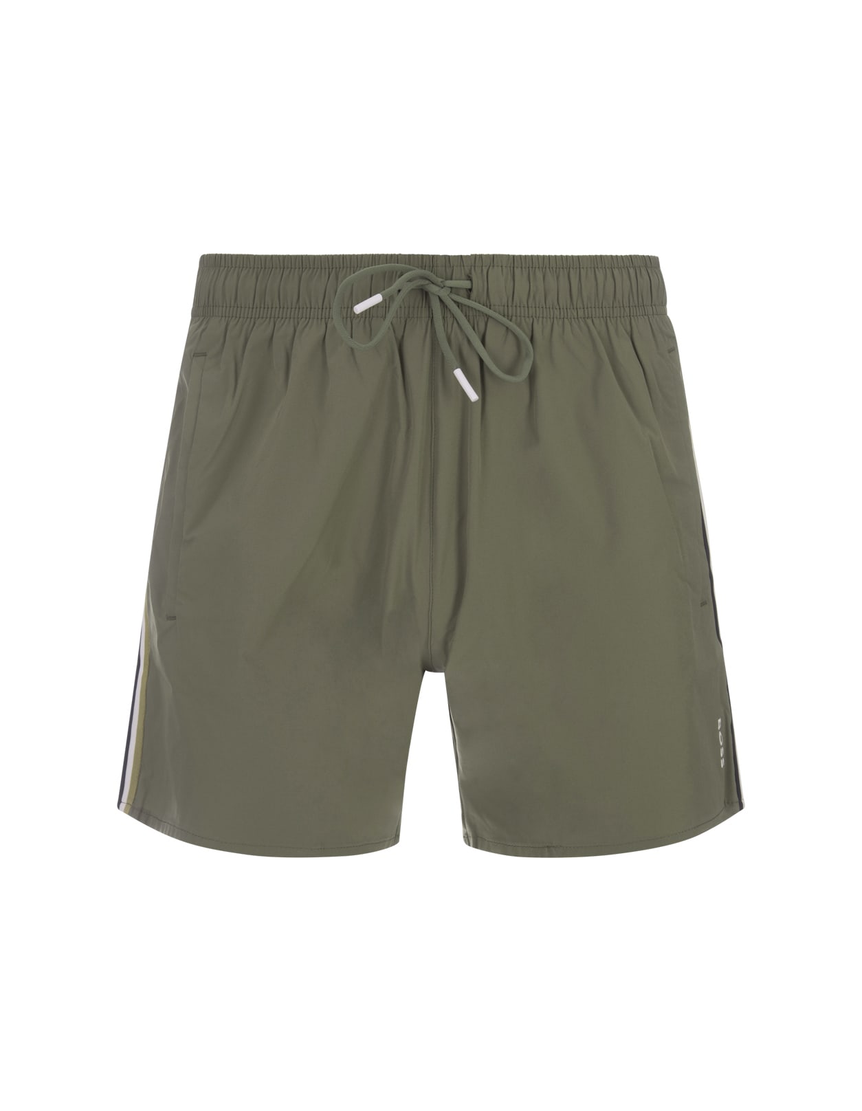 Khaki Beach Boxers With Typical Brand Stripes And Logo
