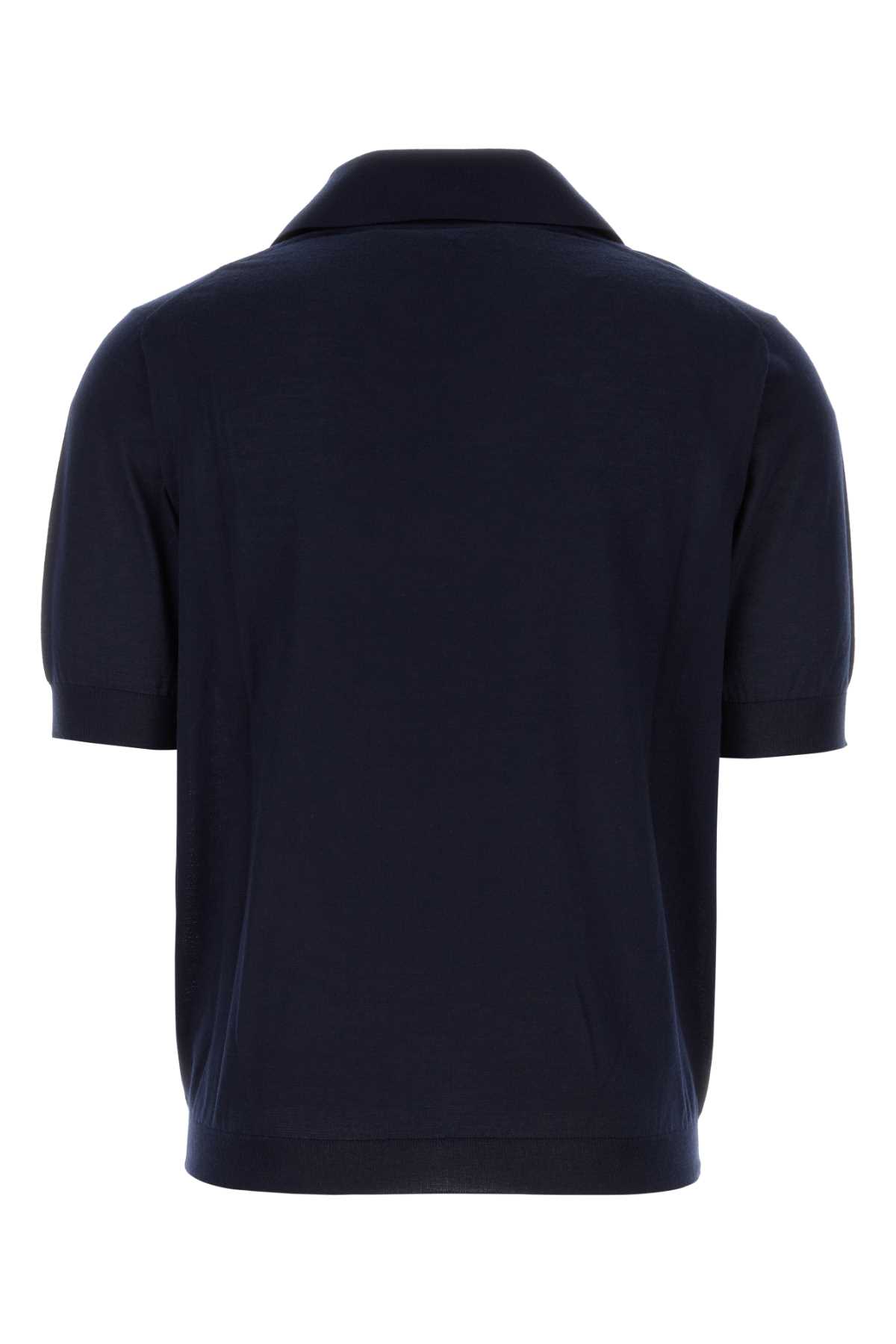 Shop Bottega Veneta Midnight Blue Cashmere Polo Shirt In Navy