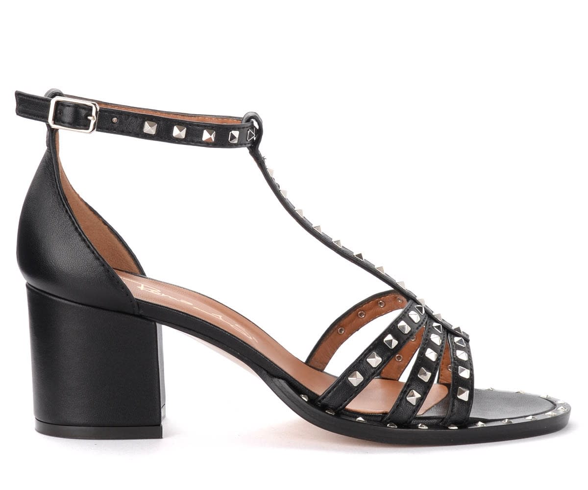 Via Roma 15 Heeled Sandals In Black Leather With Studs